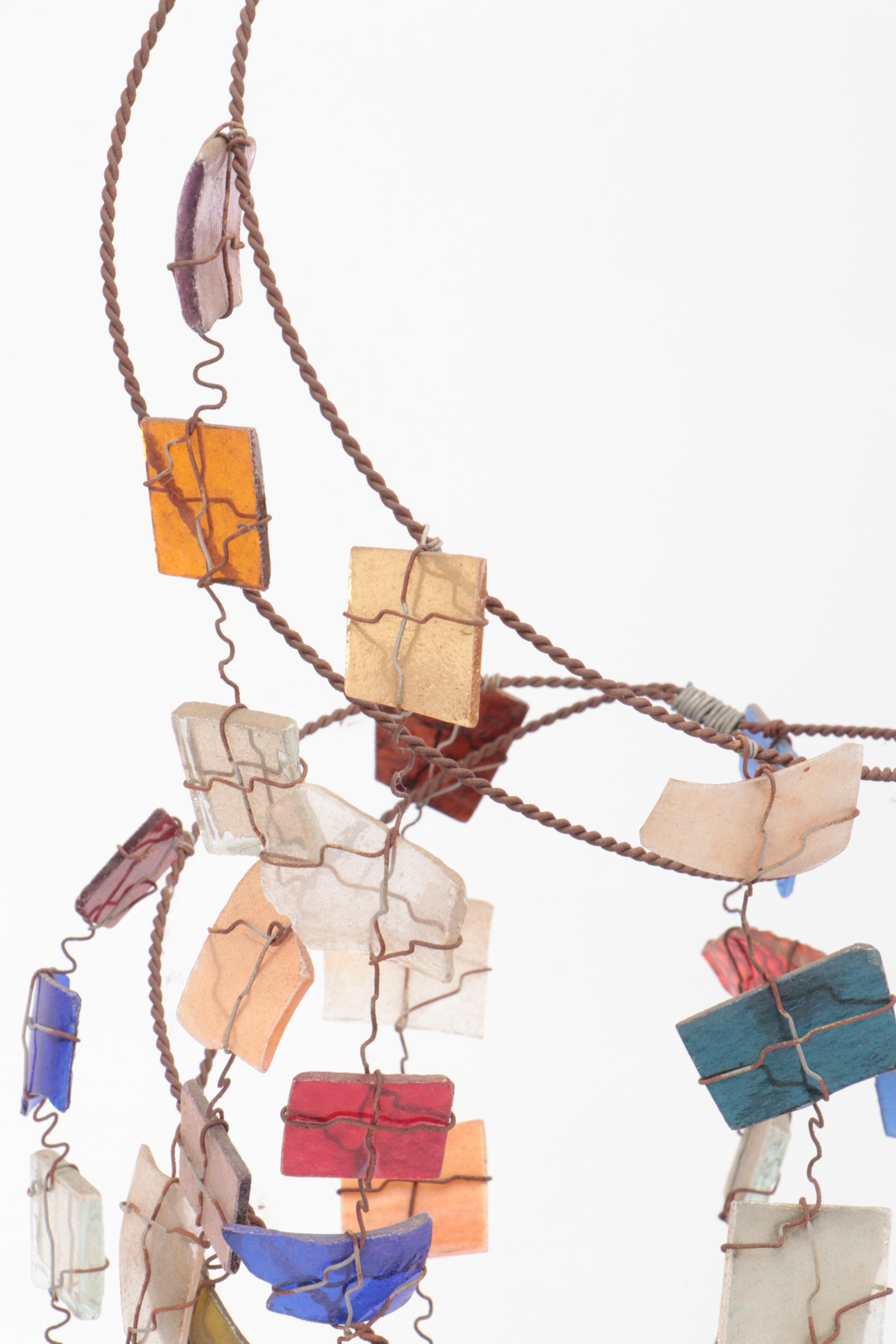 Handmade Art Glass and Metal Kinetic Glass Wind Chime with Glass Flowers