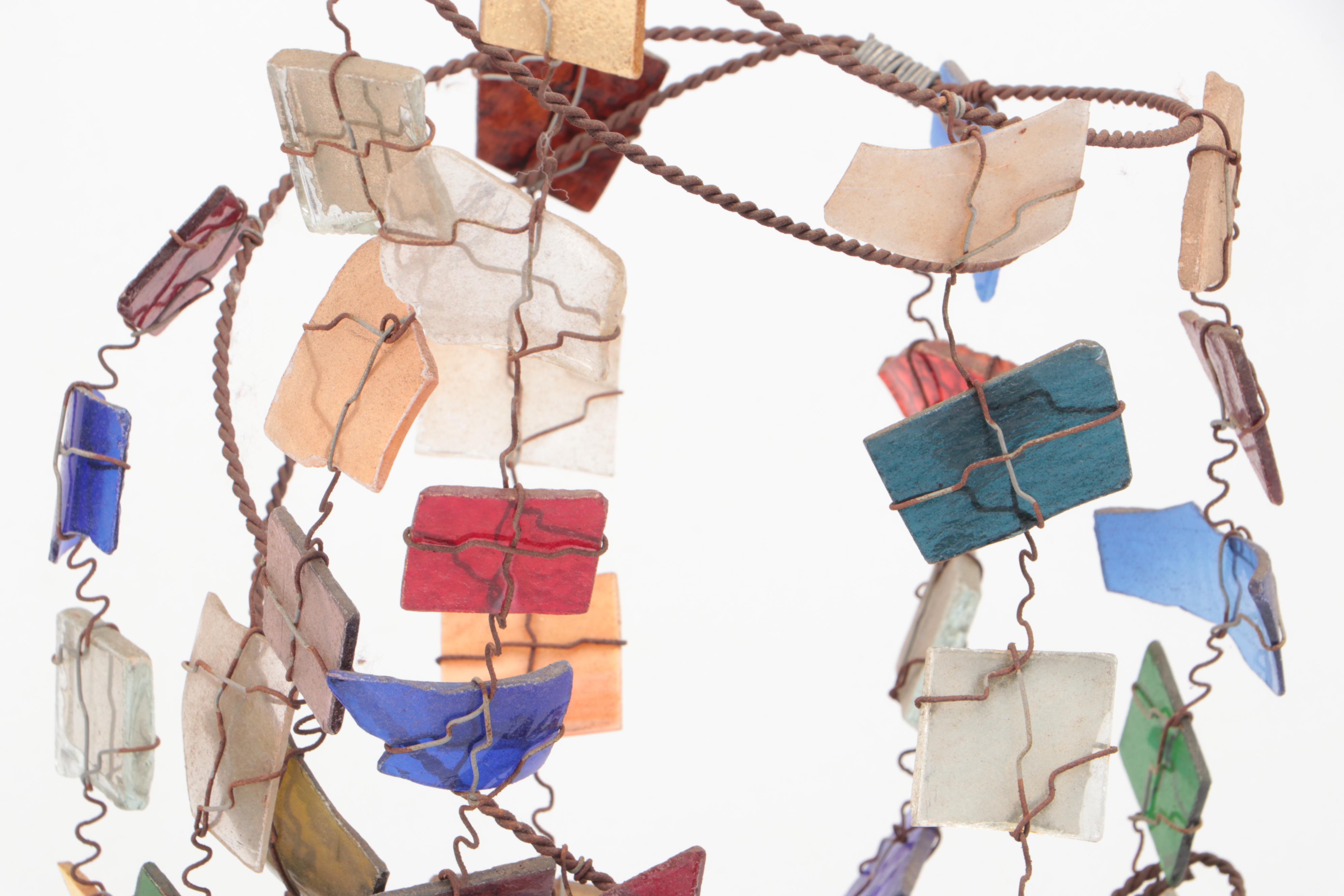 Handmade Art Glass and Metal Kinetic Glass Wind Chime with Glass Flowers