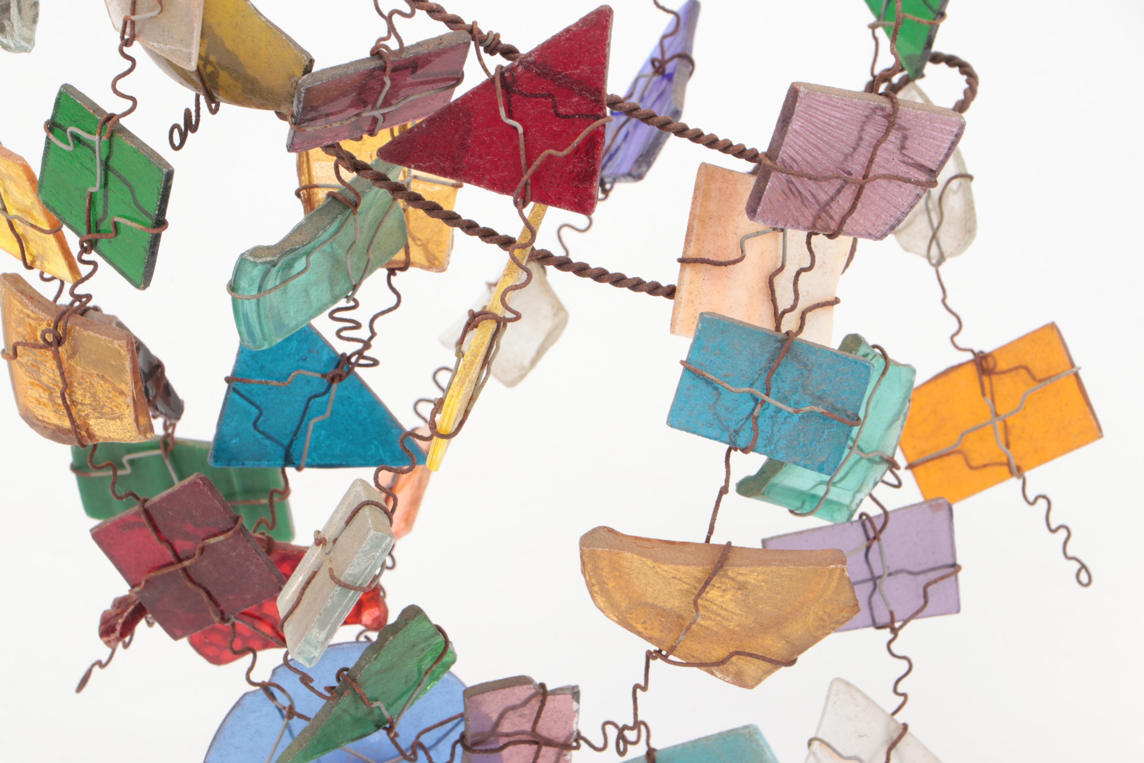 Handmade Art Glass and Metal Kinetic Glass Wind Chime with Glass Flowers