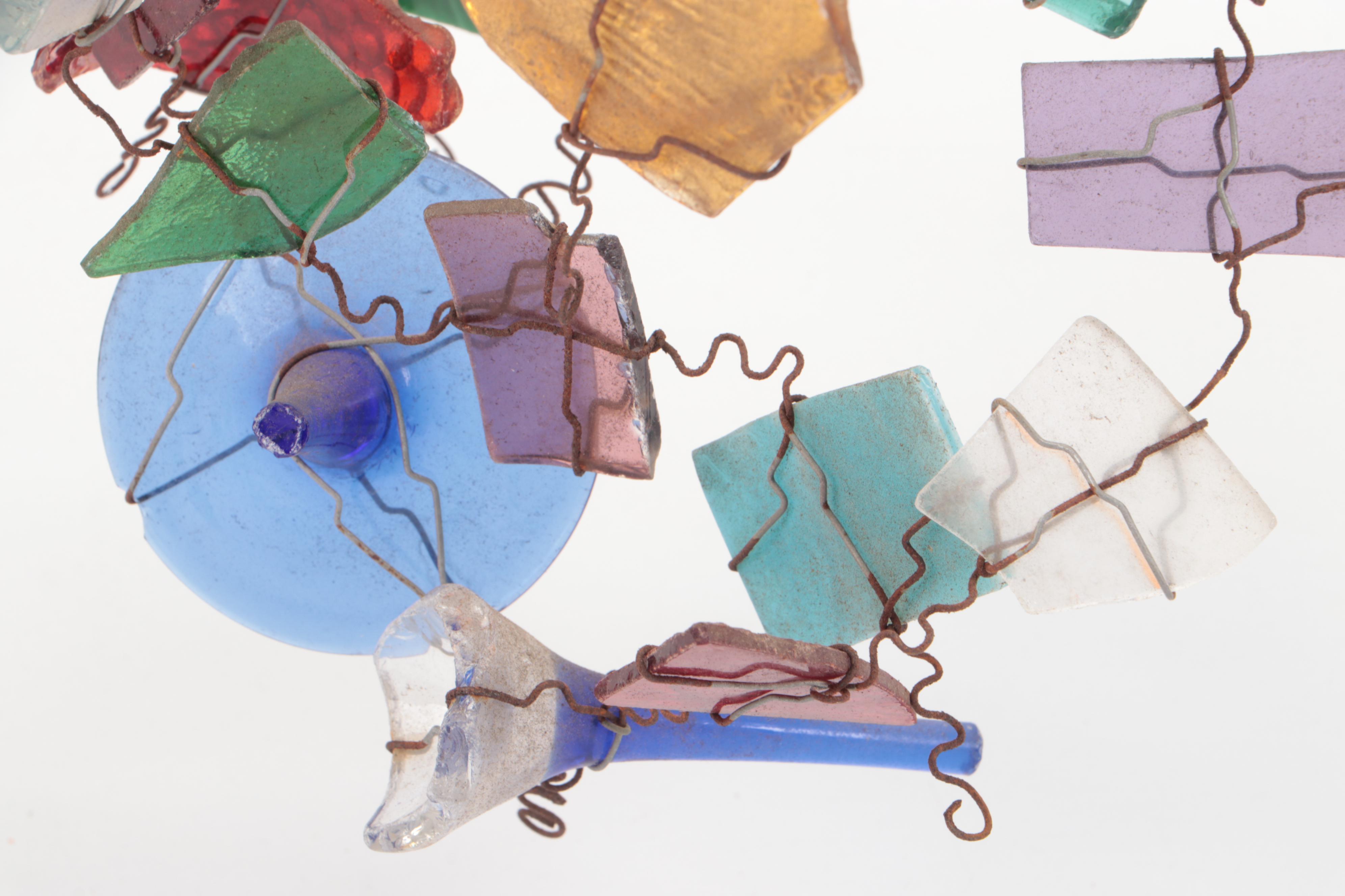 Handmade Art Glass and Metal Kinetic Glass Wind Chime with Glass Flowers