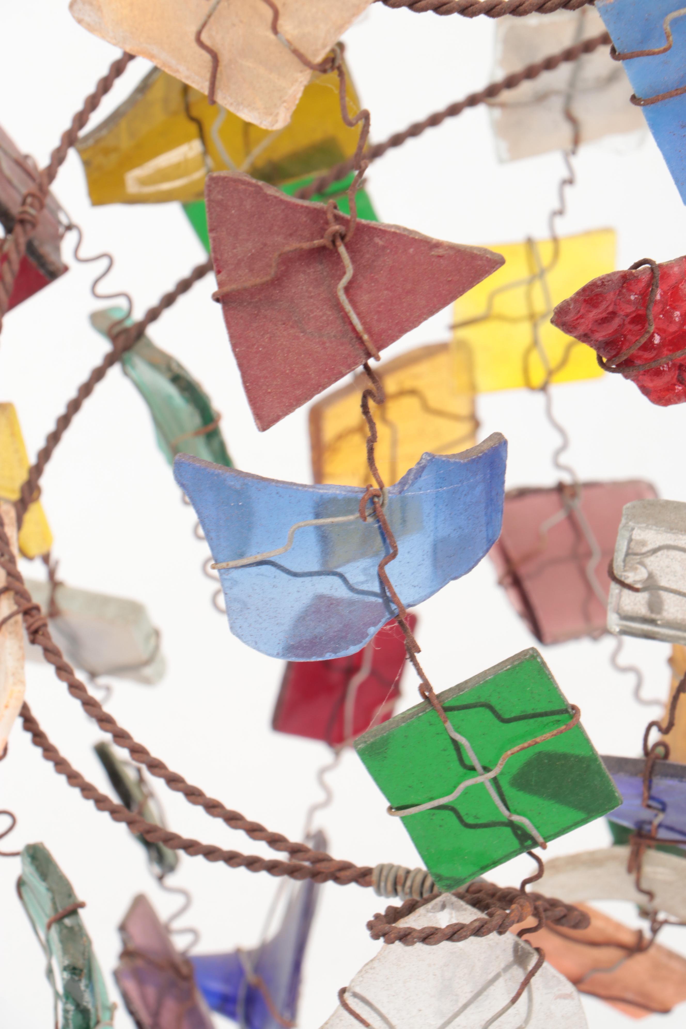 Handmade Art Glass and Metal Kinetic Glass Wind Chime with Glass Flowers