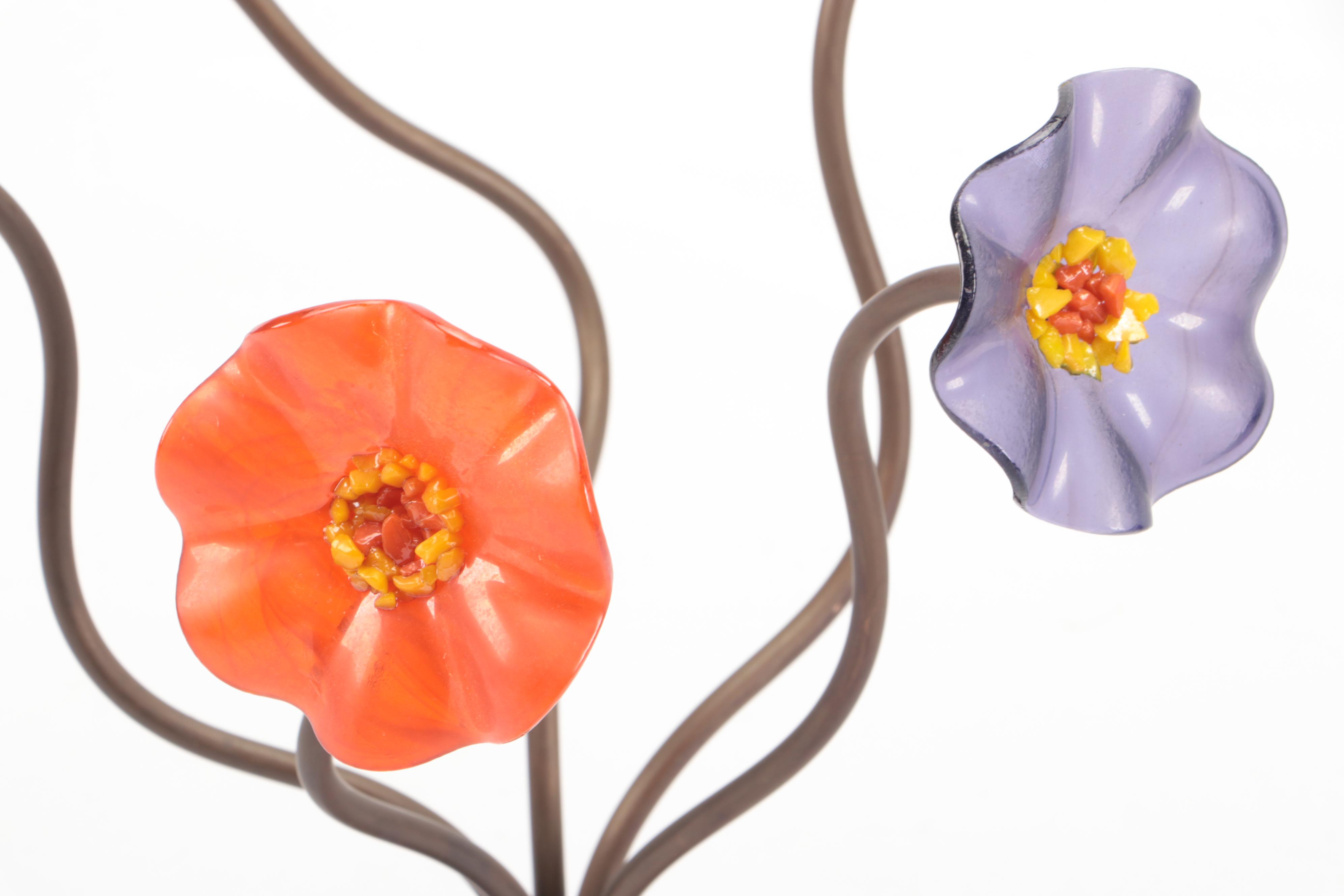 Handmade Art Glass and Metal Kinetic Glass Wind Chime with Glass Flowers