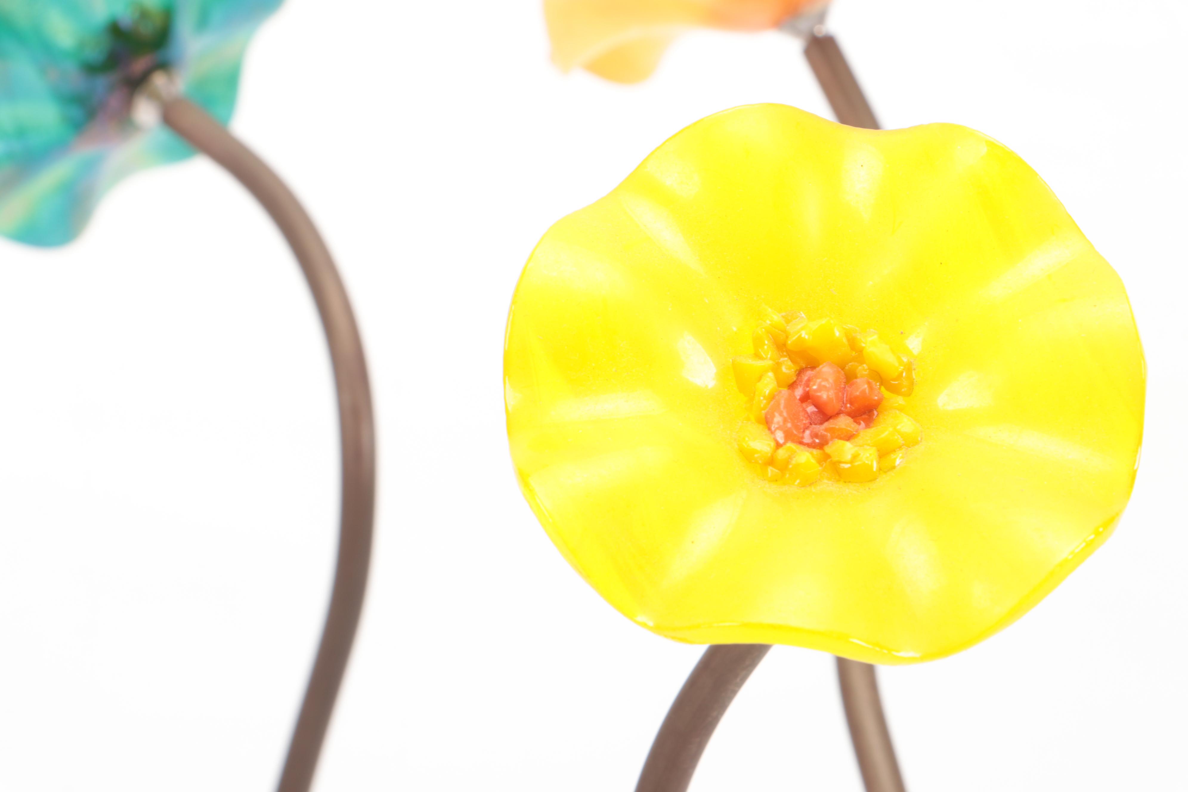 Handmade Art Glass and Metal Kinetic Glass Wind Chime with Glass Flowers