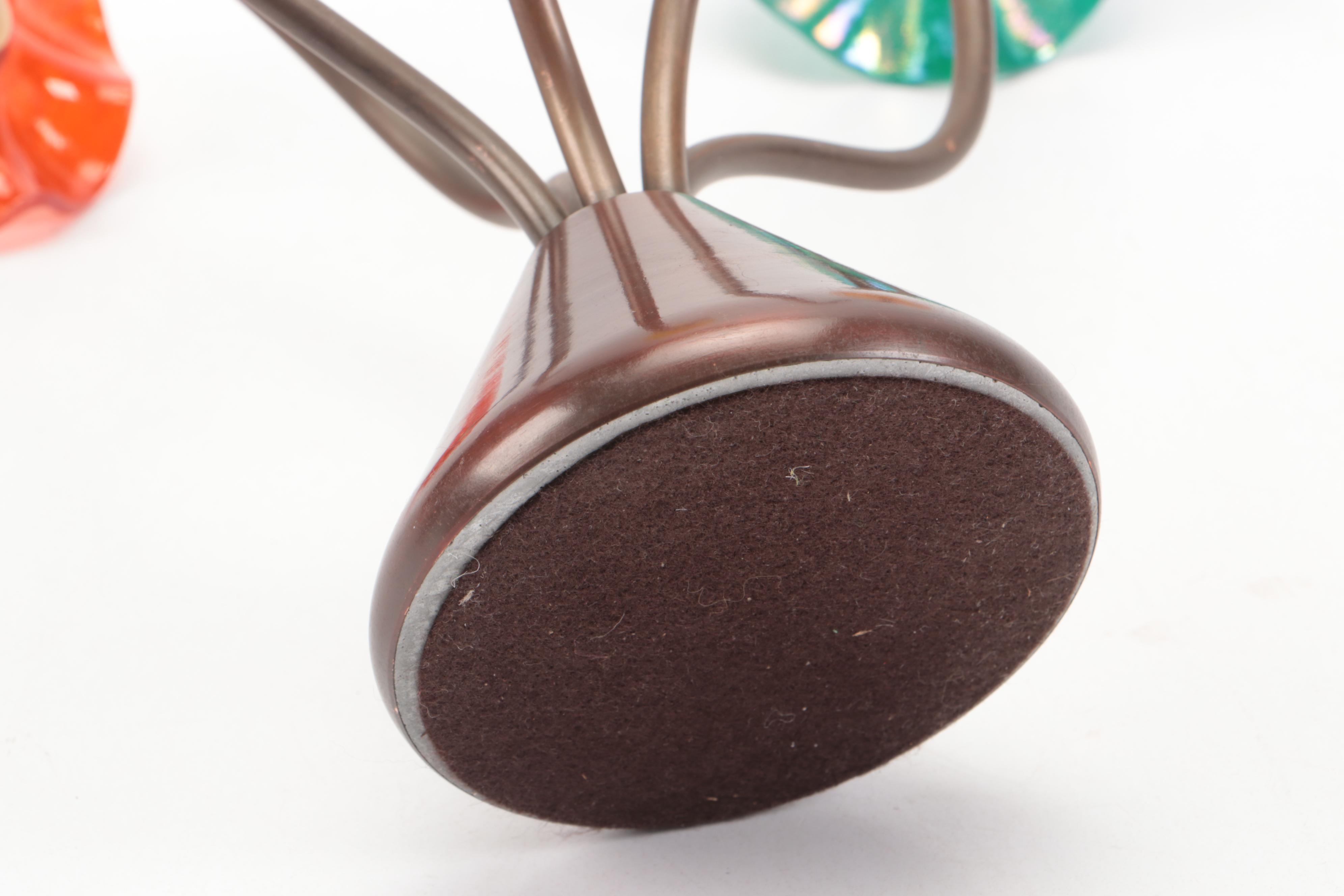 Handmade Art Glass and Metal Kinetic Glass Wind Chime with Glass Flowers