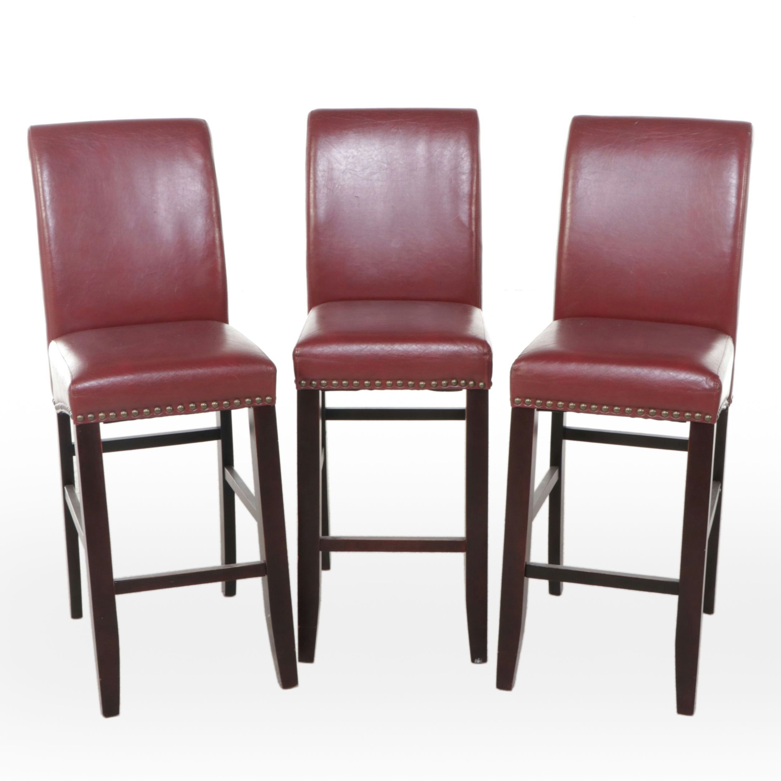 Set of Three Office Star Products Faux Leather Barstools with Nailhead Trim