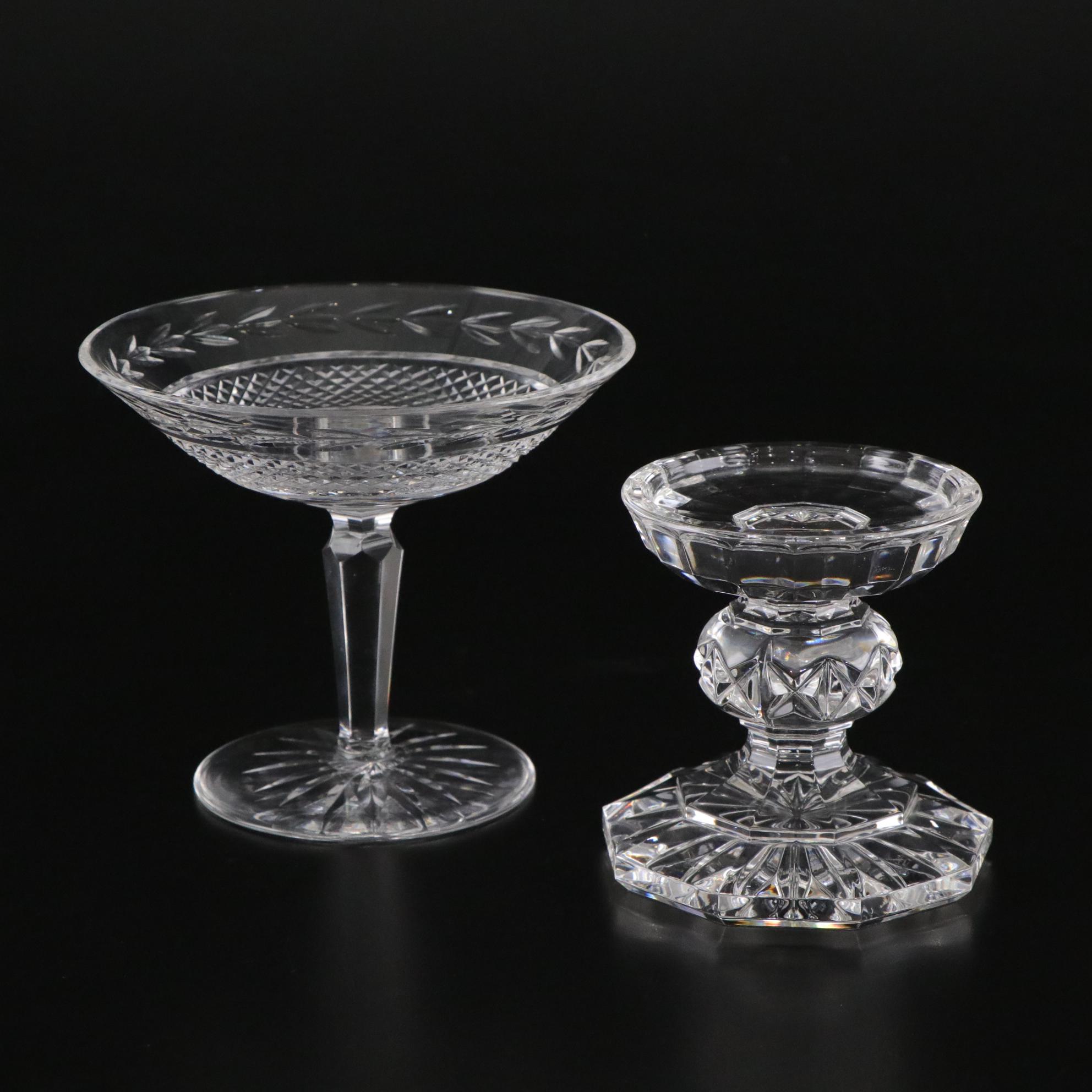 Waterford Crystal "Glandore" Compote and "Bedford" Pillar Candle Holder