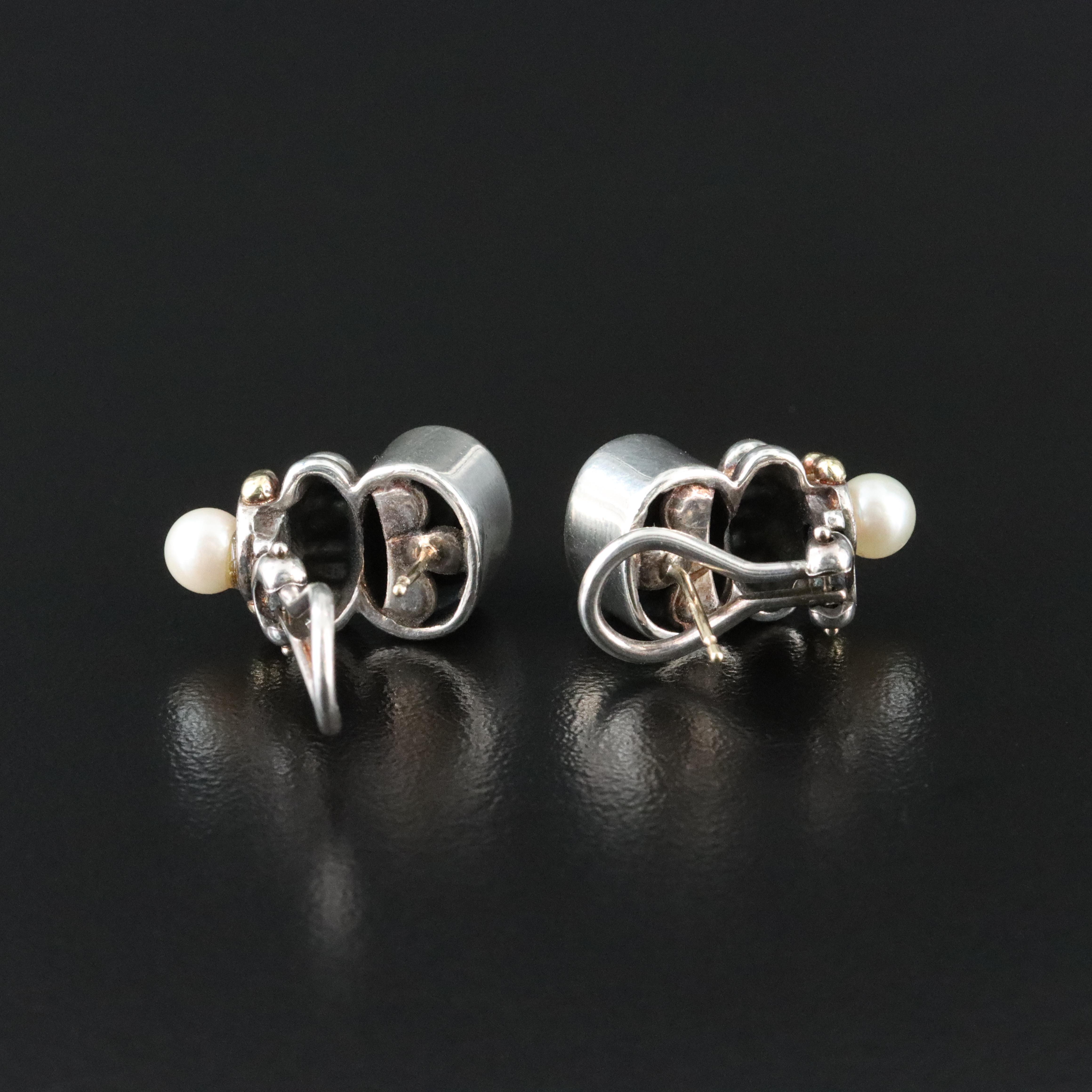 Caviar Sterling, Pearl and Black Onyx Earrings with 14K Accents