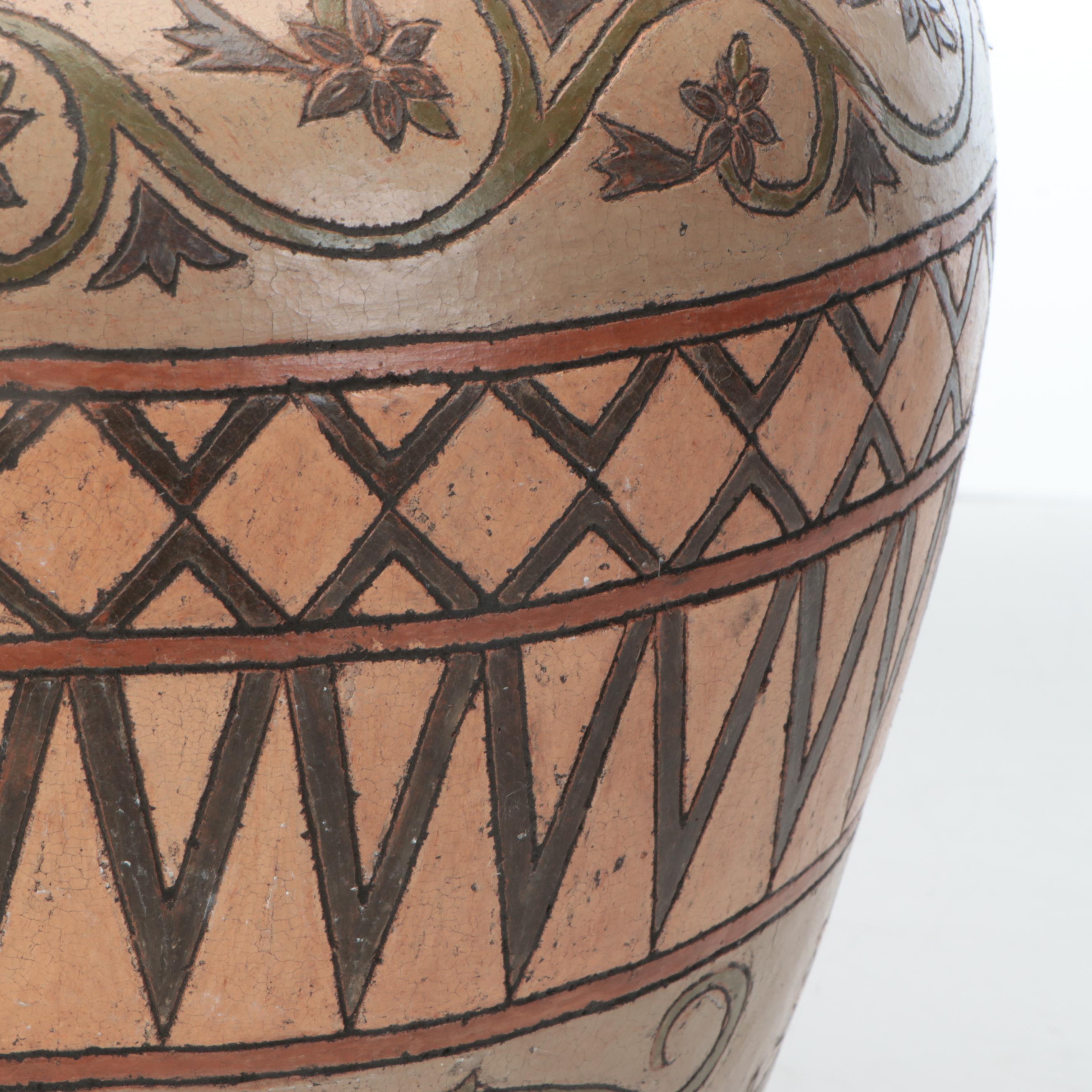 Mexican Art Pottery Hand-Etched Terracotta Planter