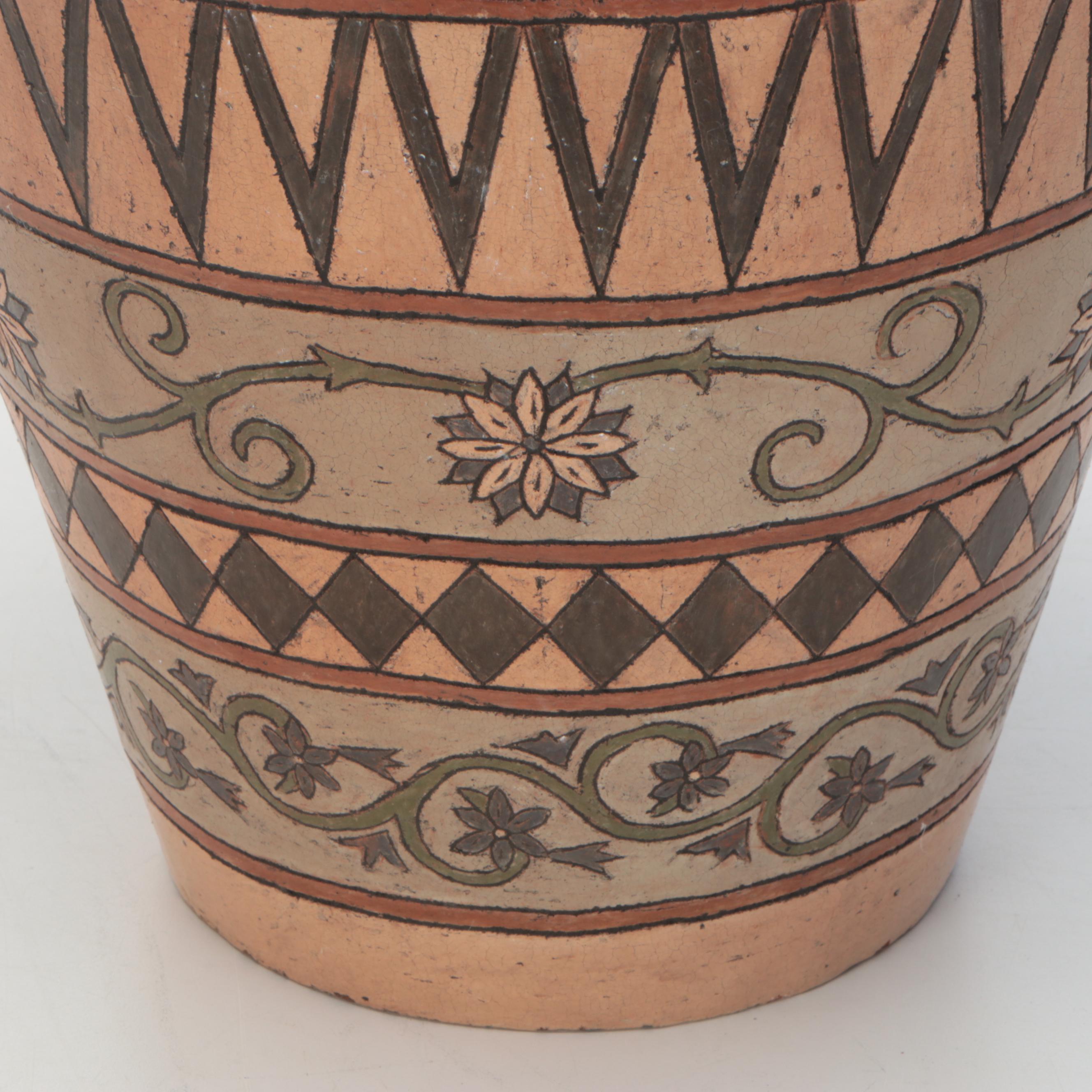 Mexican Art Pottery Hand-Etched Terracotta Planter