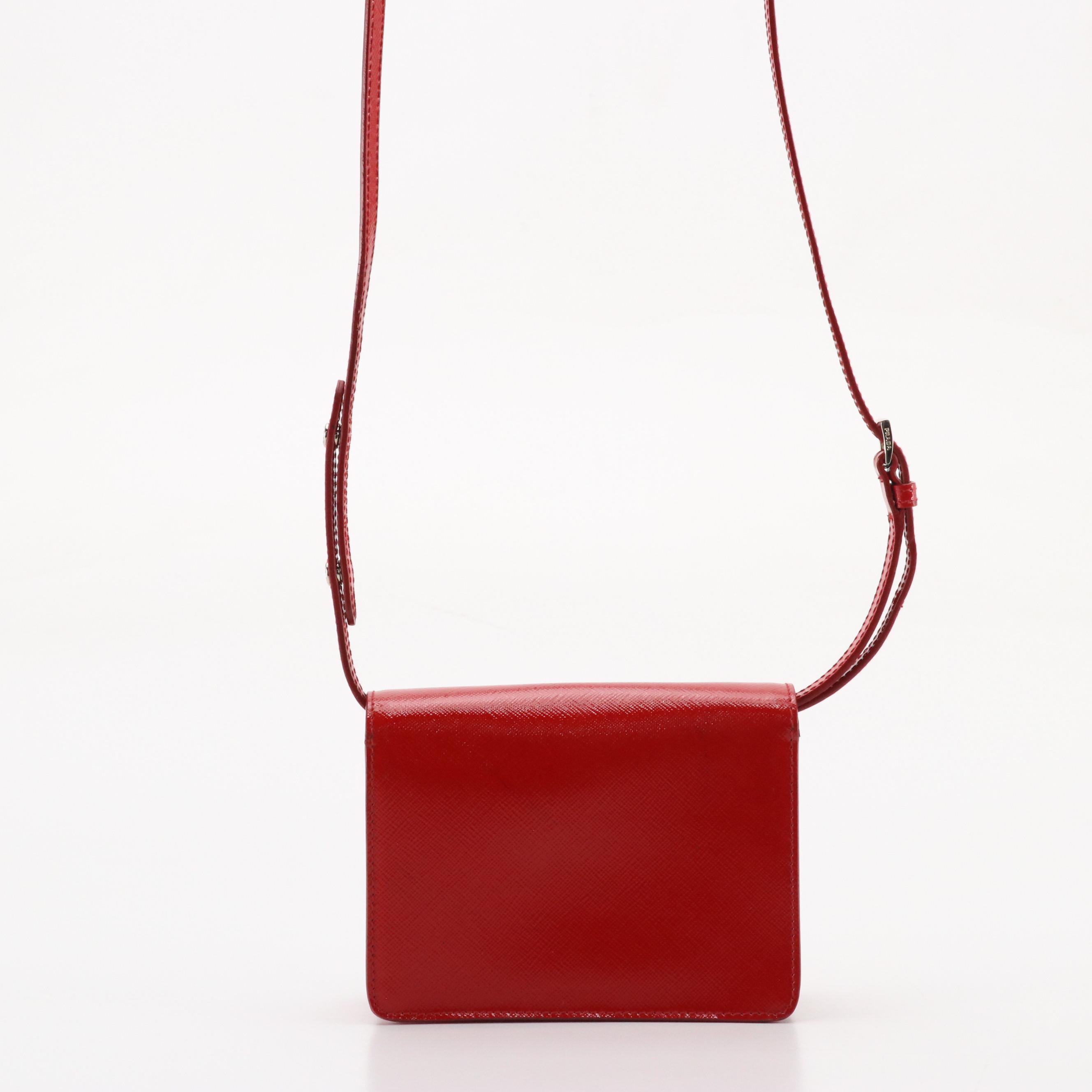 Prada Mini Convertible Flap Bag in Shiny Red Saffiano Leather