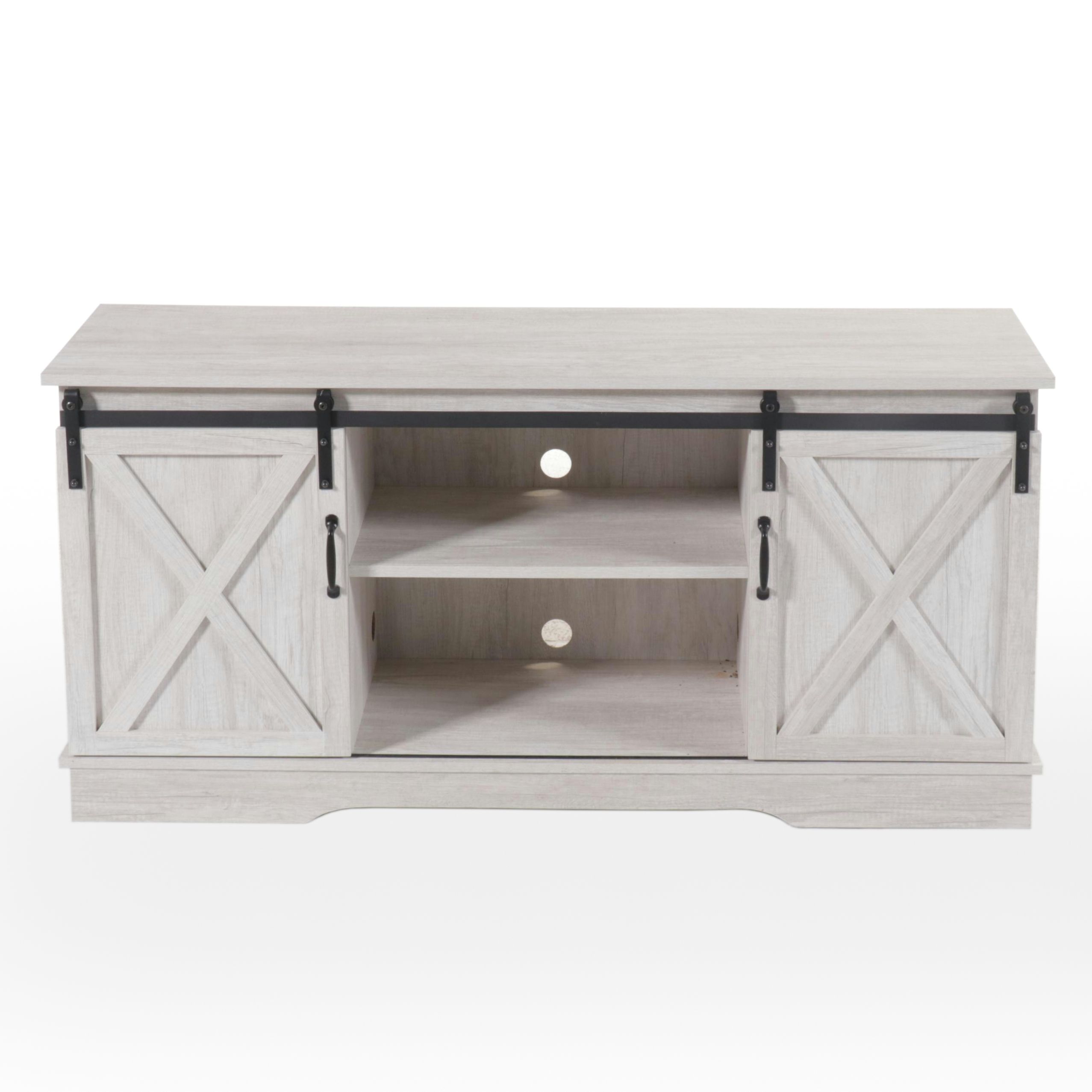 Modern Farmhouse Style Grey Wood Media Cabinet with Barn Doors