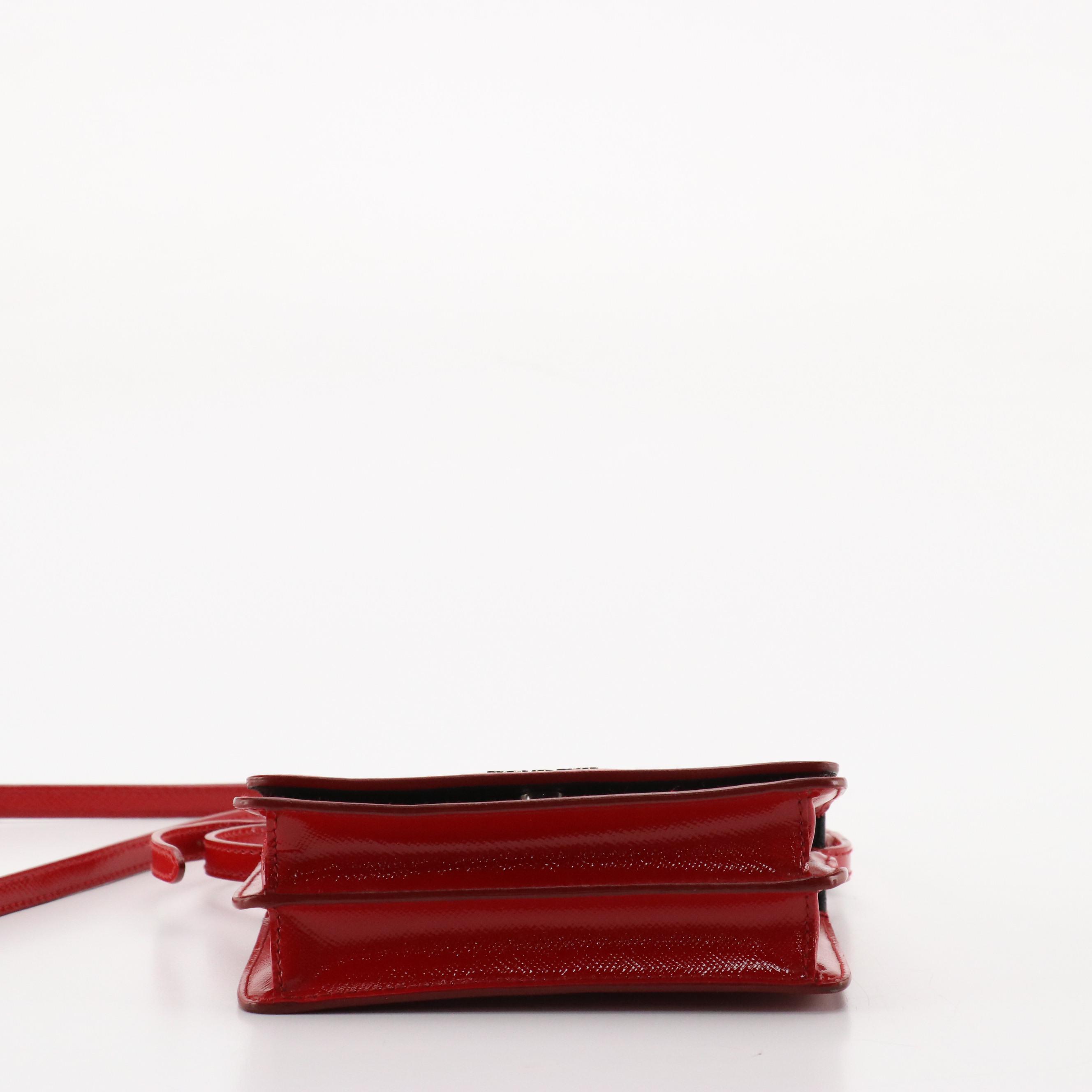 Prada Mini Convertible Flap Bag in Shiny Red Saffiano Leather