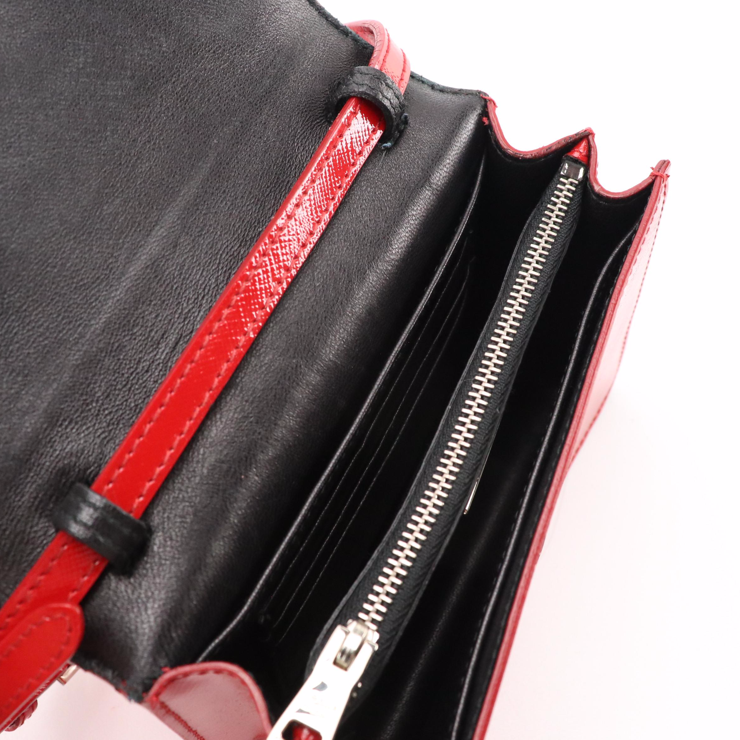 Prada Mini Convertible Flap Bag in Shiny Red Saffiano Leather