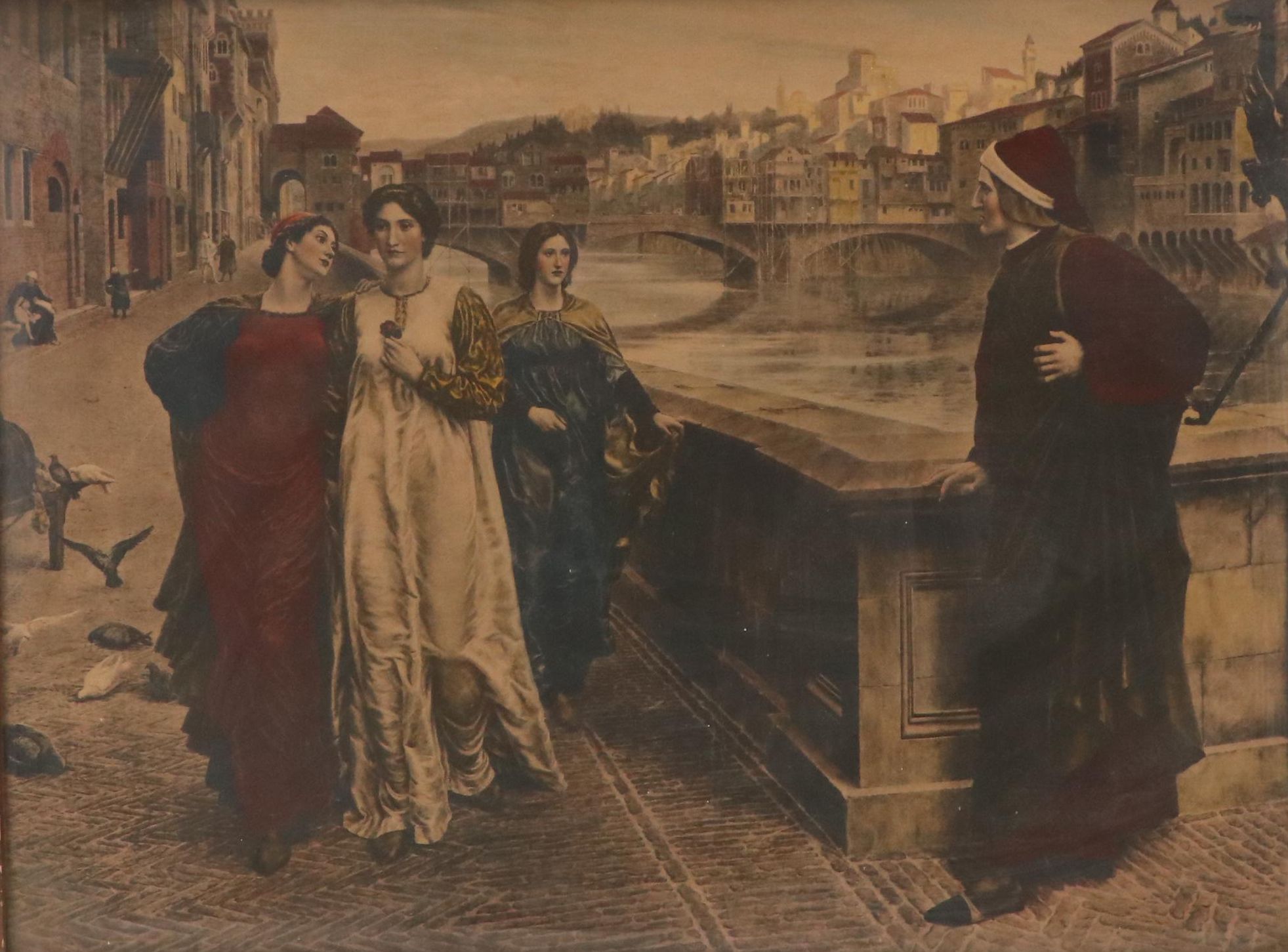 Hand-Colored Rotogravure "The Meeting of Dante and Beatrice" After Henry Holiday