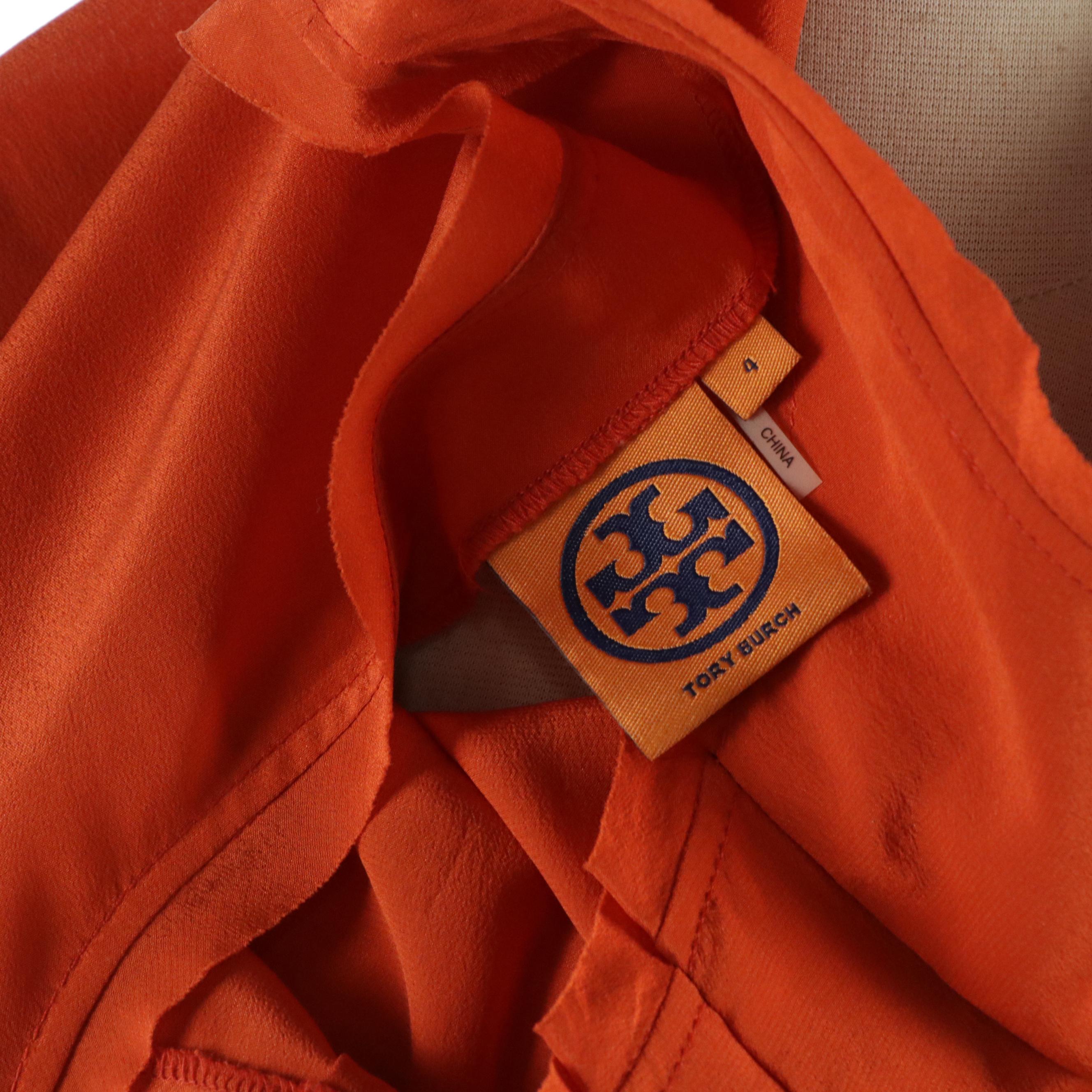 Tory Burch Orange Silk Sleeveless Top