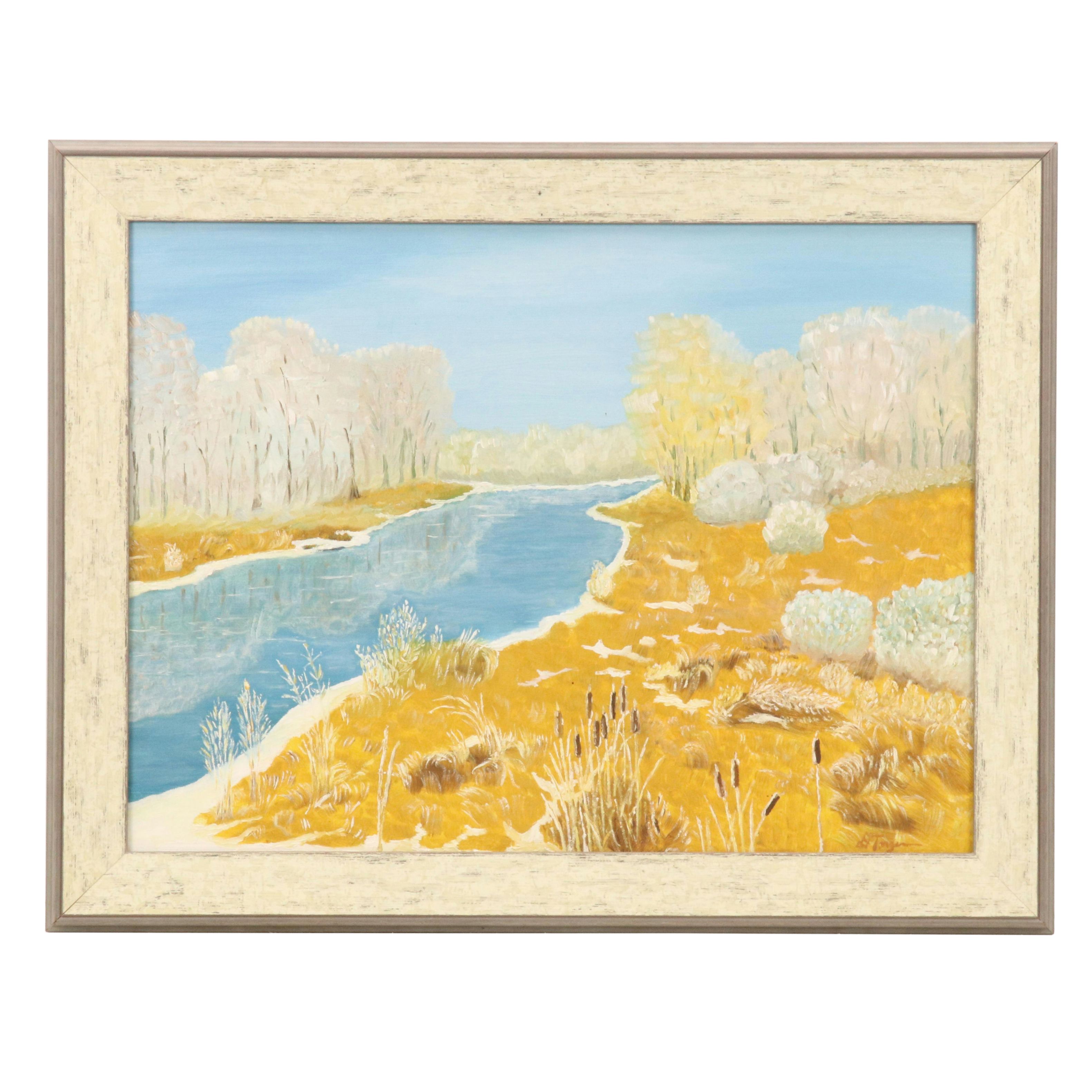 Winter River Landscape Acrylic Painting