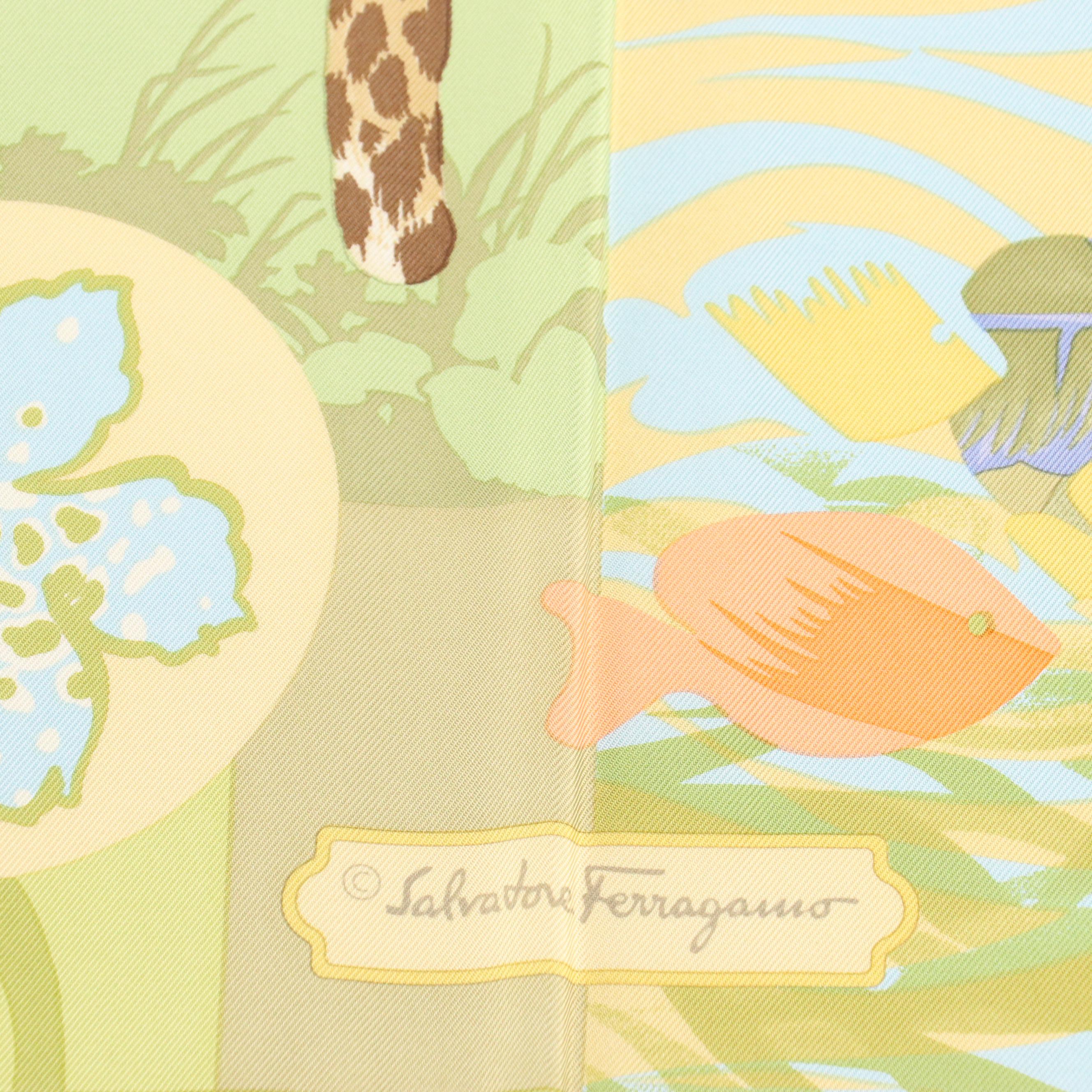 Salvatore Ferragamo African Flora and Fauna Scarf 90 in Silk Twill