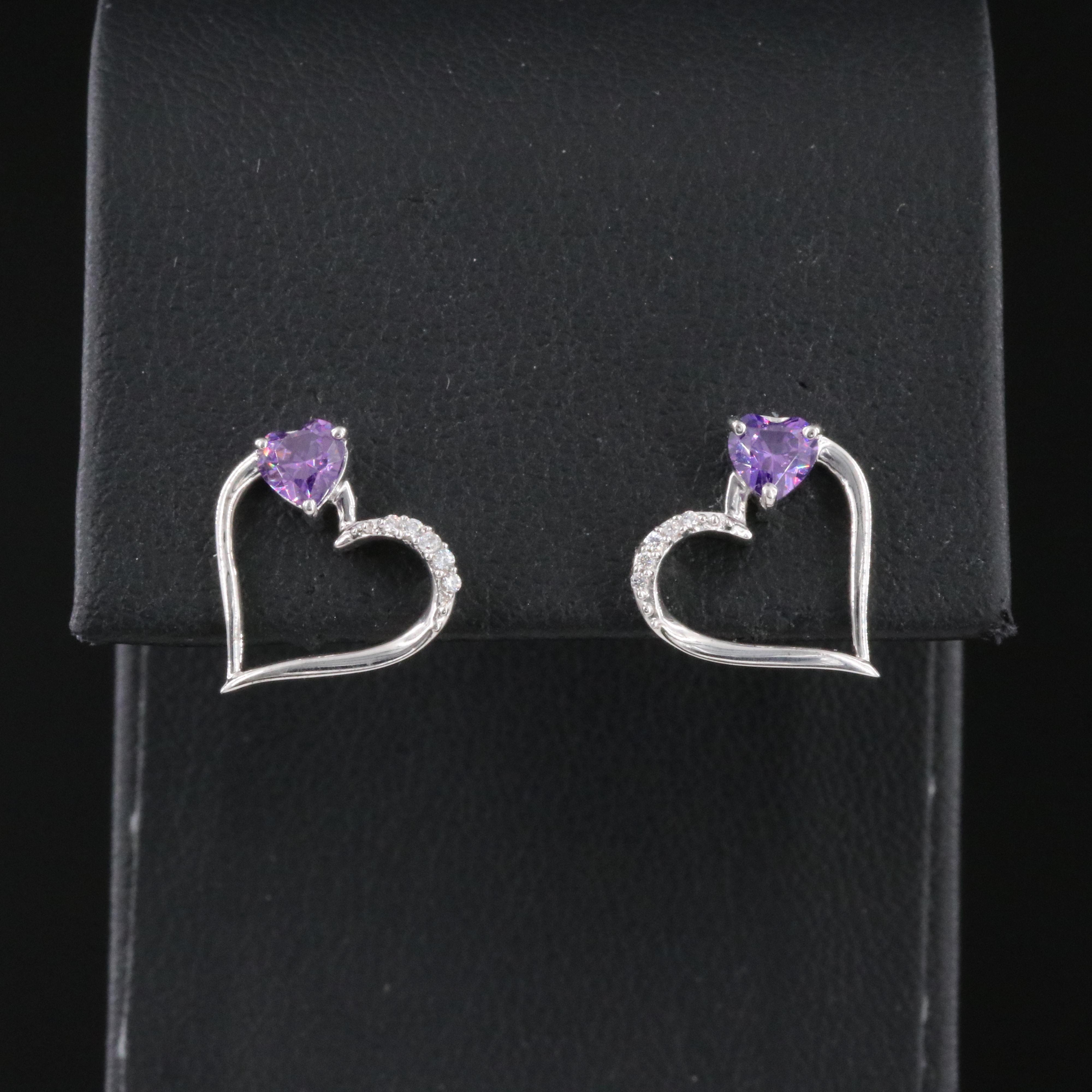 Sterling CZ Heart Drop Earrings