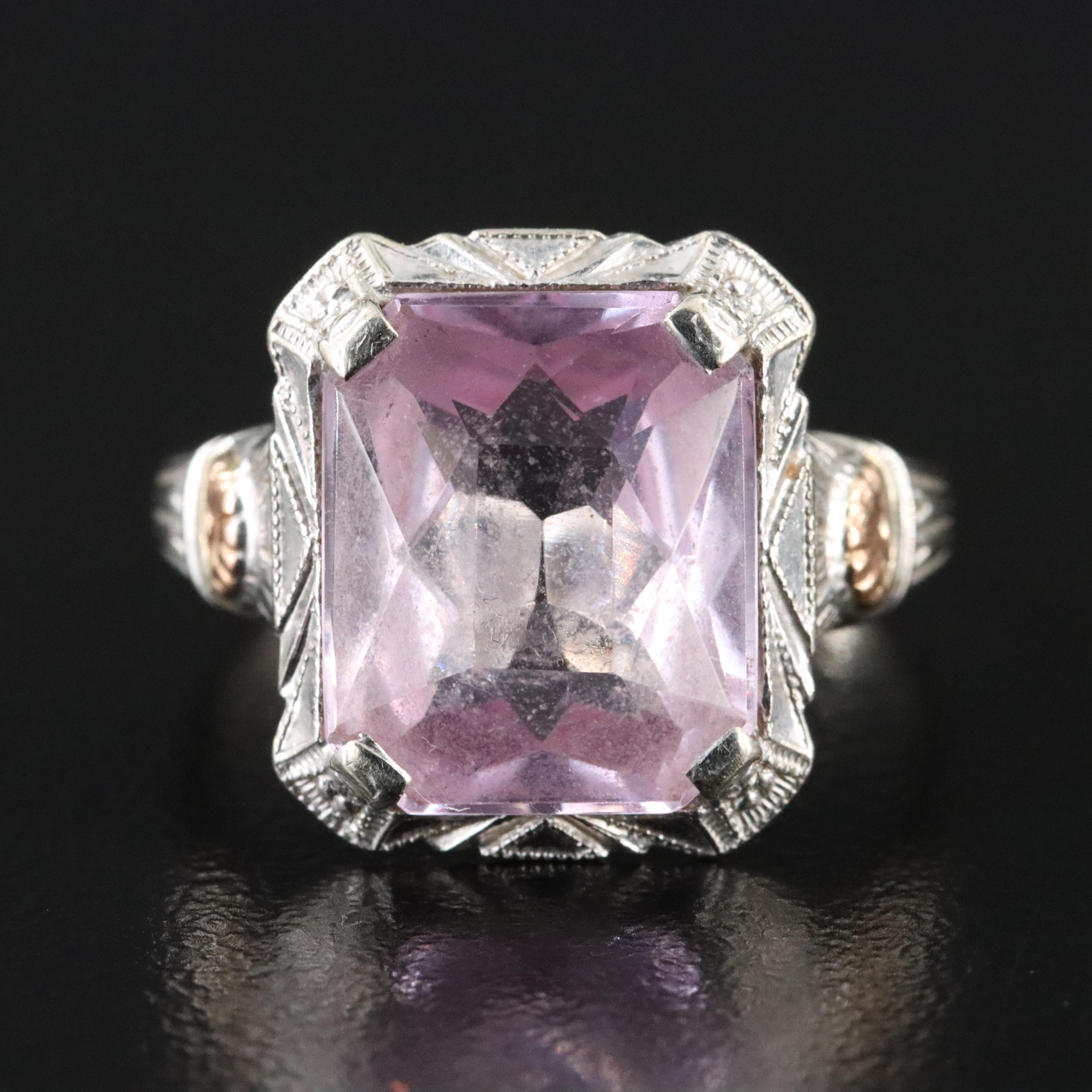 Art Deco 10K Two-Tone Pink Sapphire Ring