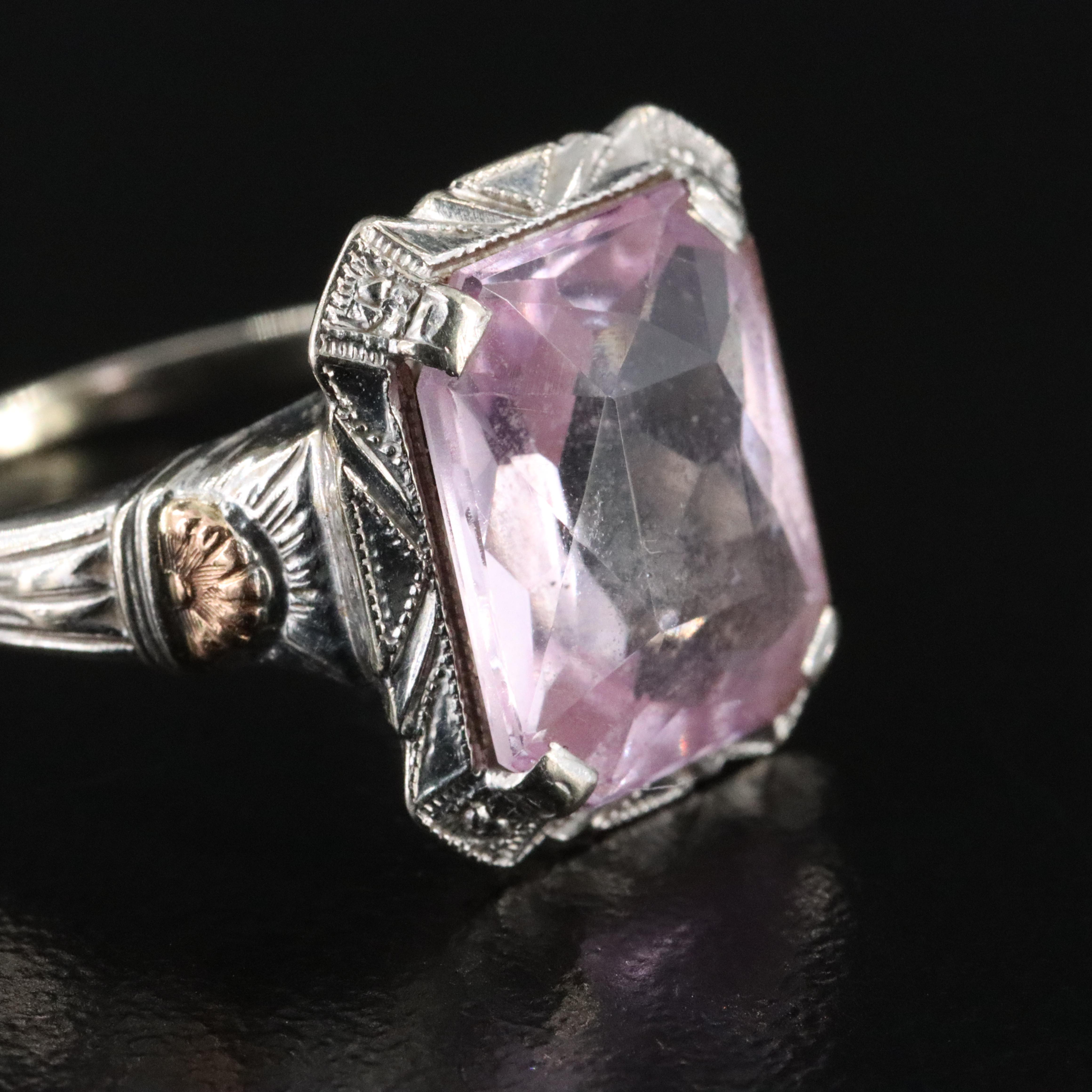 Art Deco 10K Two-Tone Pink Sapphire Ring