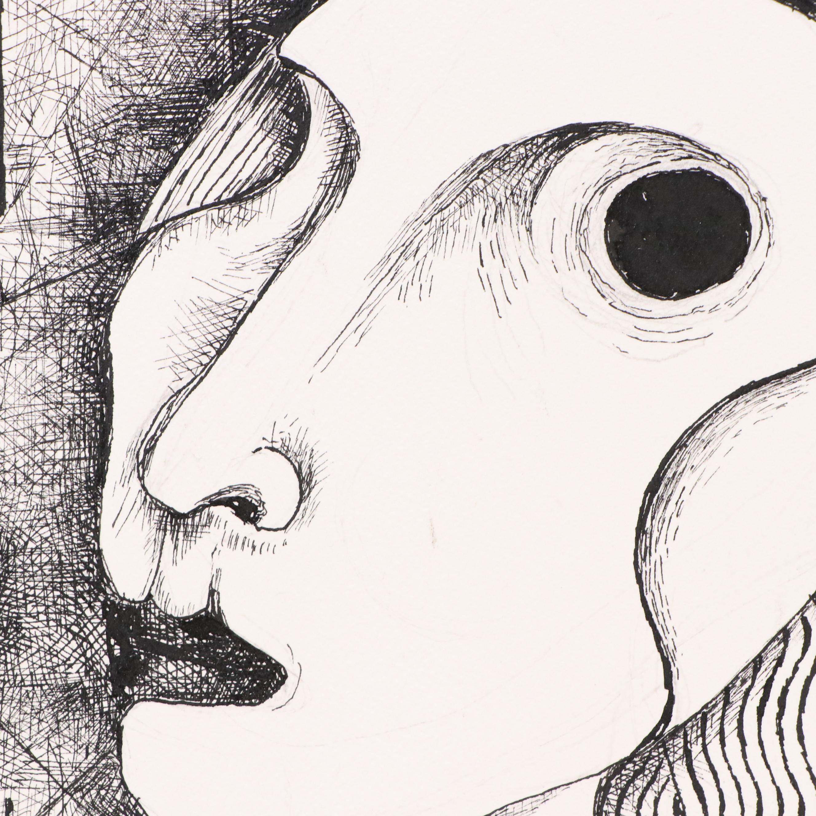 Nikolay Manuylov “Kuk” Figural Surrealist Ink Illustration, 2021