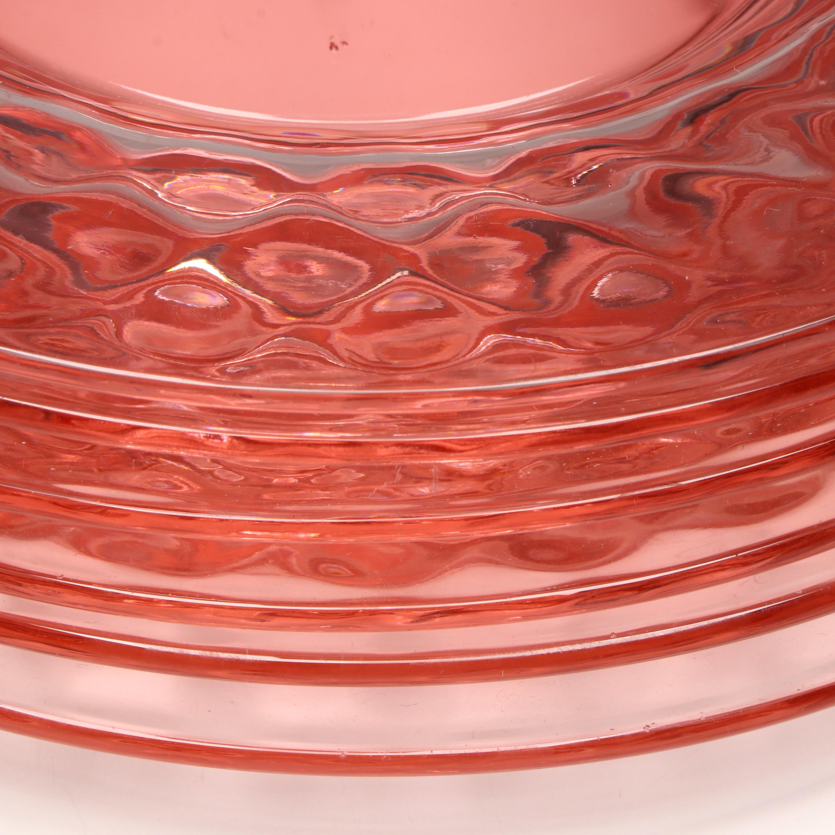 Jeanette Glass "Hex Optic" Pink Glass Luncheon Plates, 1928-1932