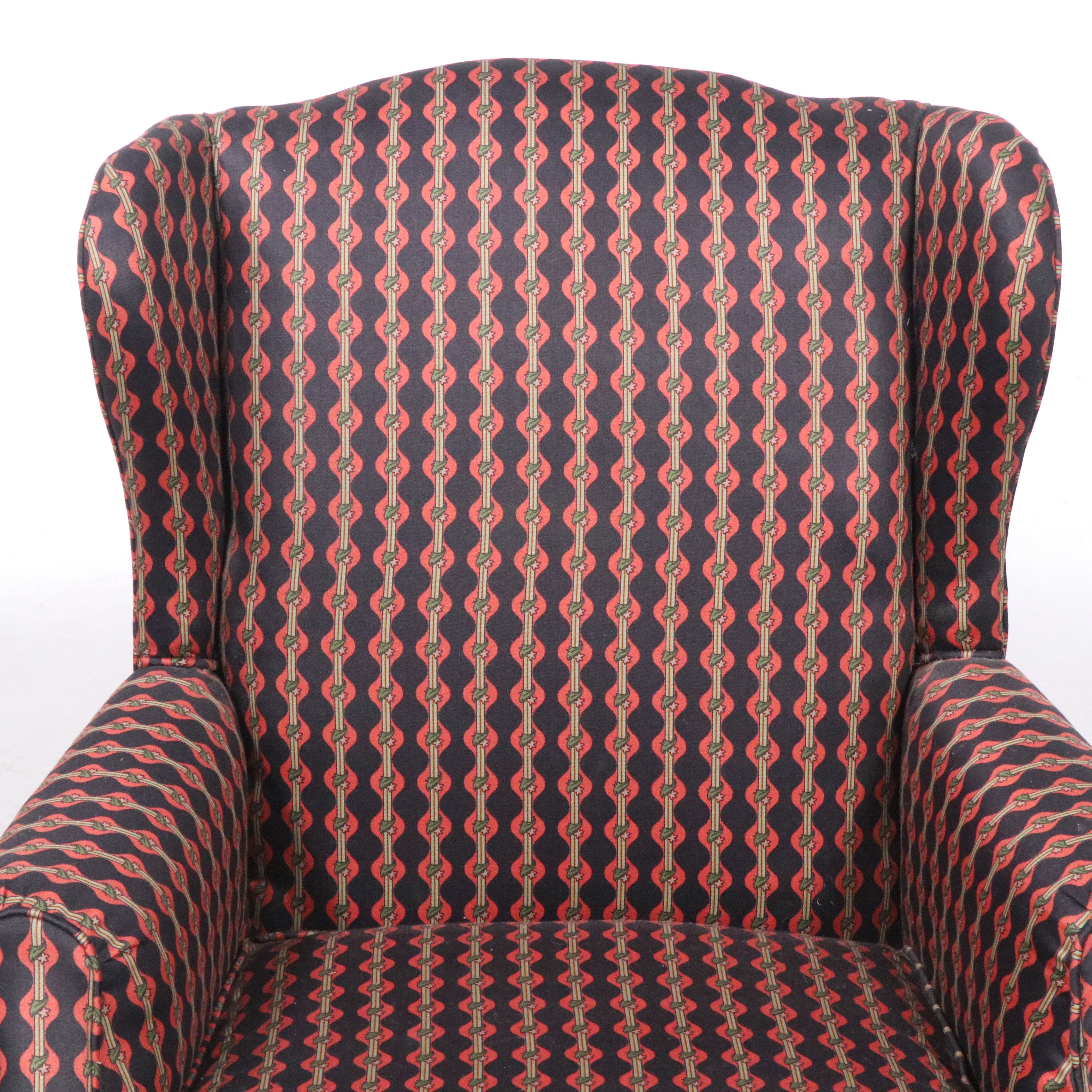 Queen Anne Style Wingback Arm Chair with Fifth Avenue Designs Upholstery