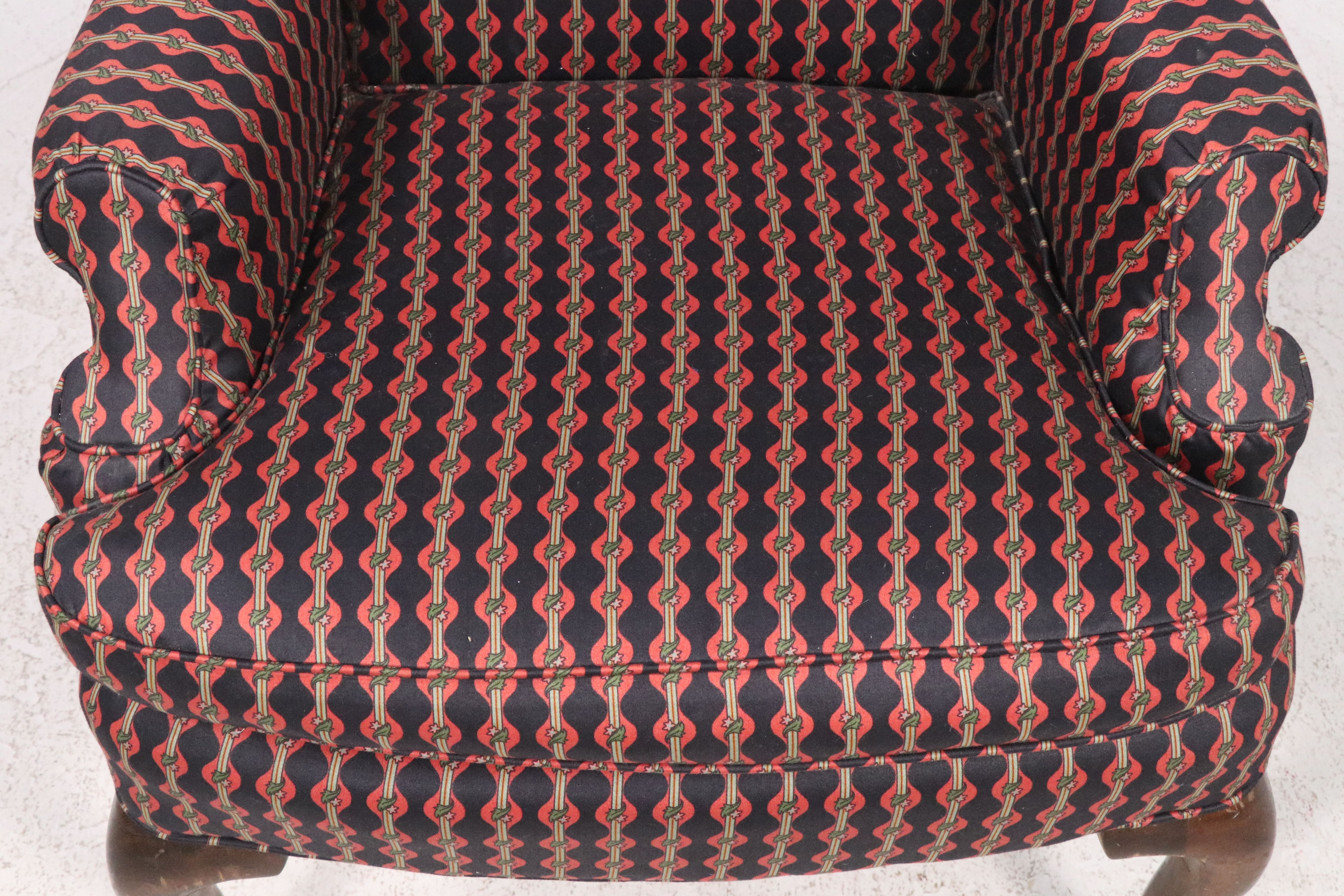Queen Anne Style Wingback Arm Chair with Fifth Avenue Designs Upholstery