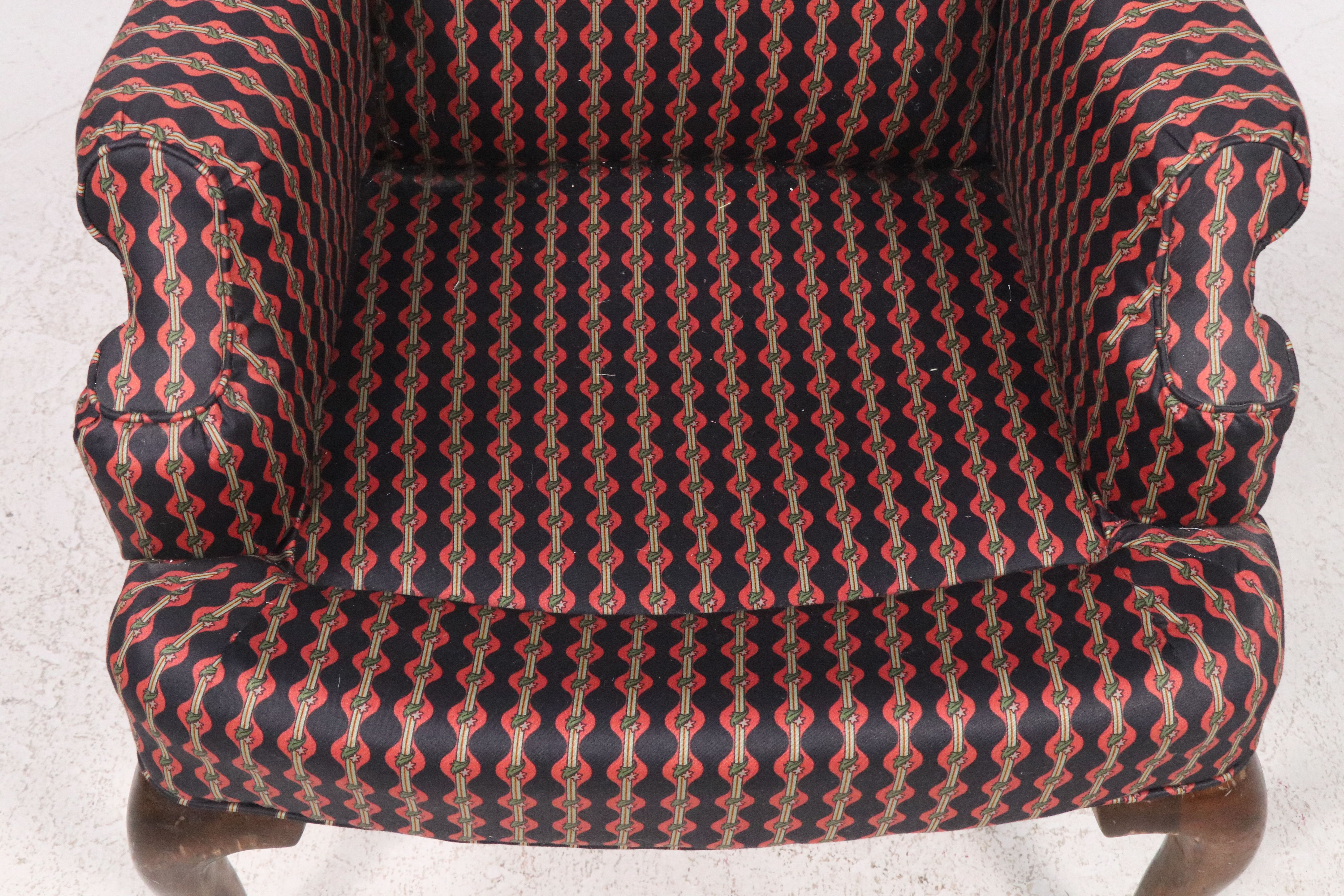 Queen Anne Style Wingback Arm Chair with Fifth Avenue Designs Upholstery