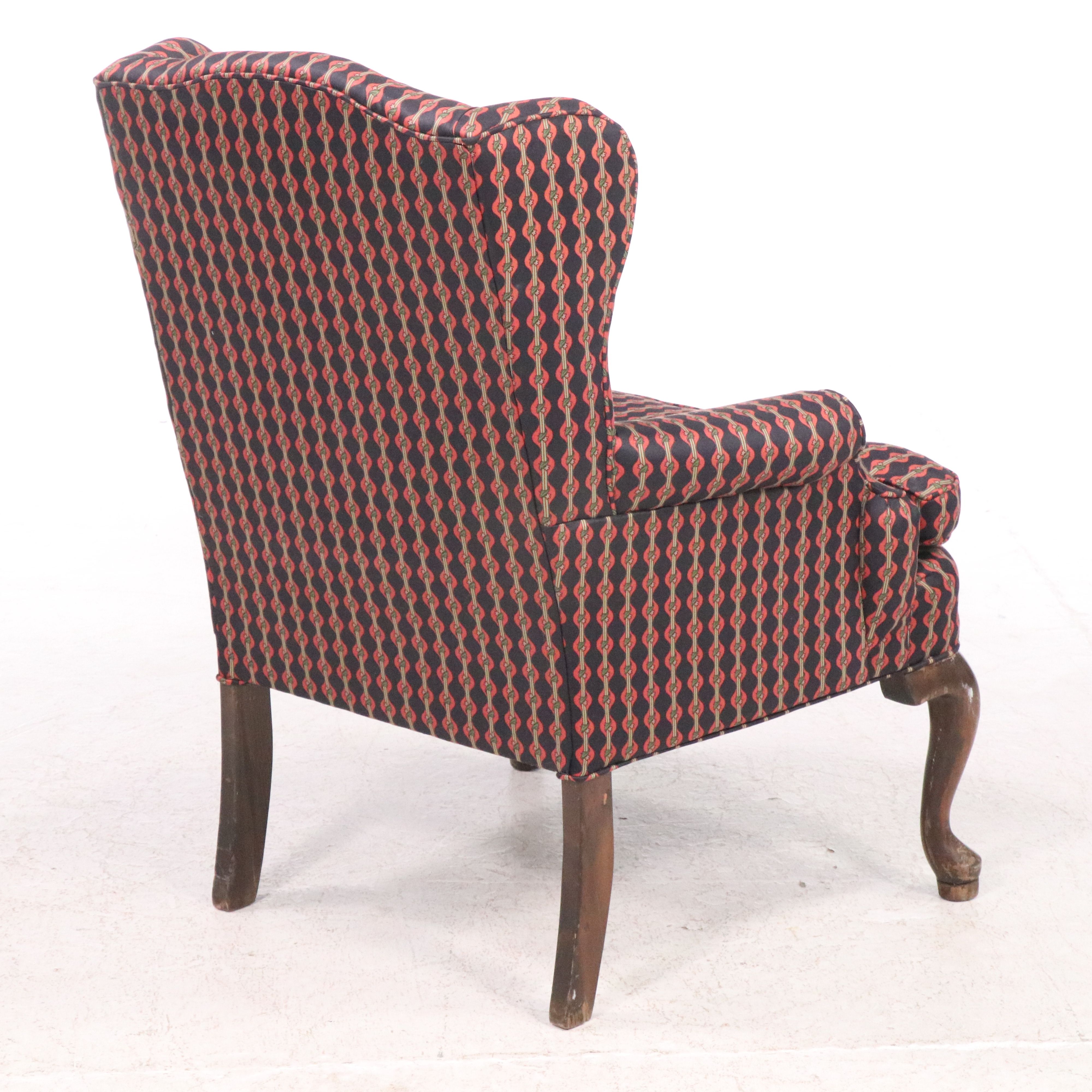Queen Anne Style Wingback Arm Chair with Fifth Avenue Designs Upholstery