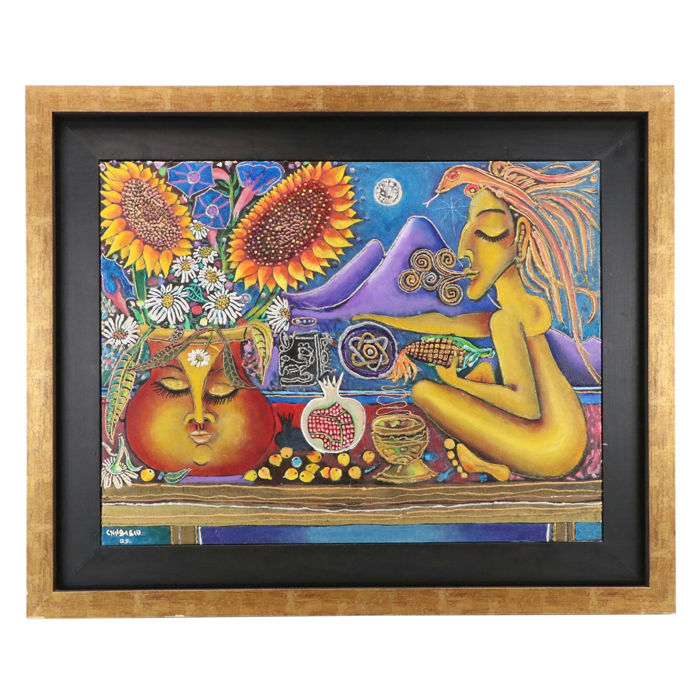 Chubasco Surrealist Mixed Media Painting, 2009