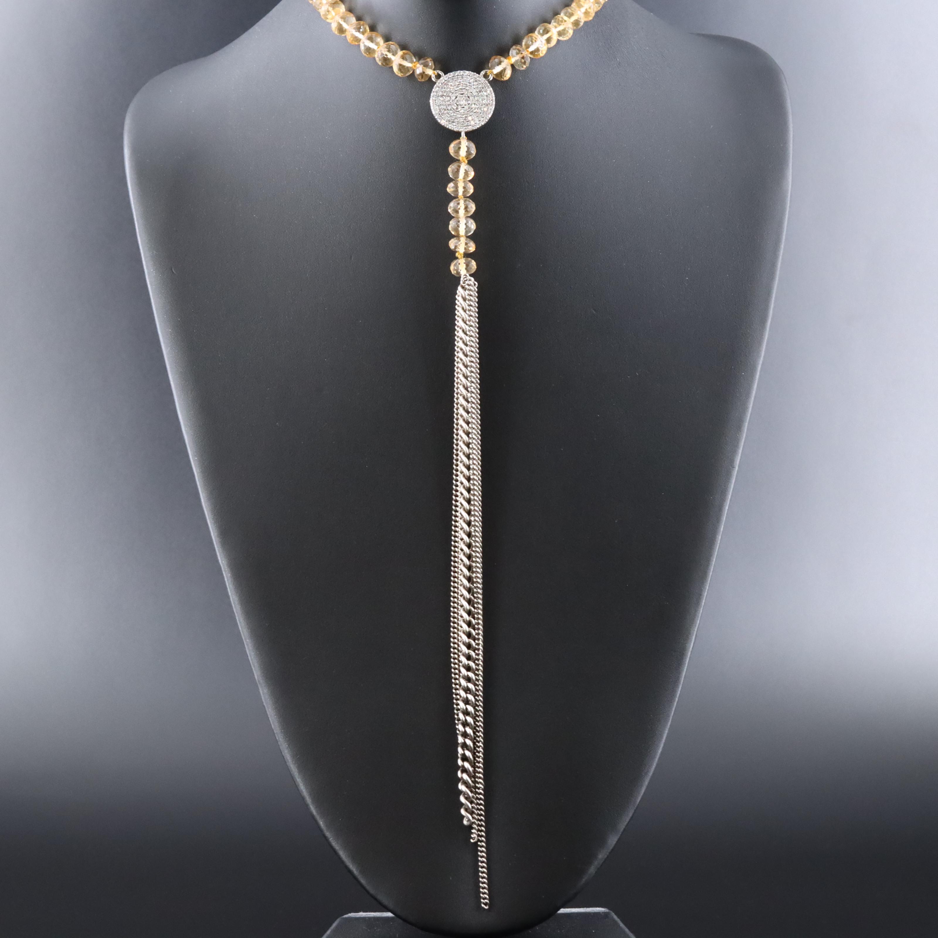 Sheryl Lowe Sterling Citrine and Diamond Tassel Necklace