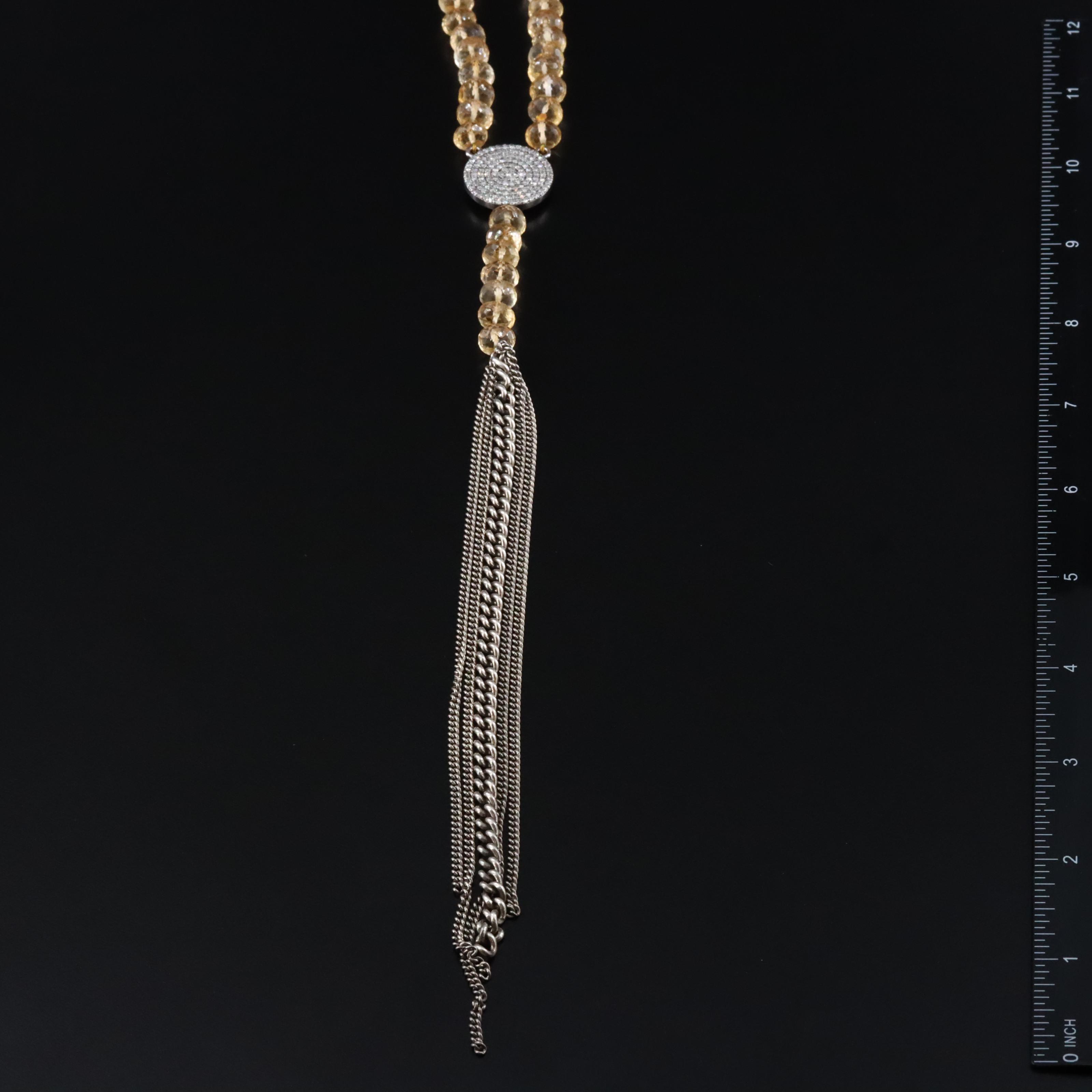 Sheryl Lowe Sterling Citrine and Diamond Tassel Necklace