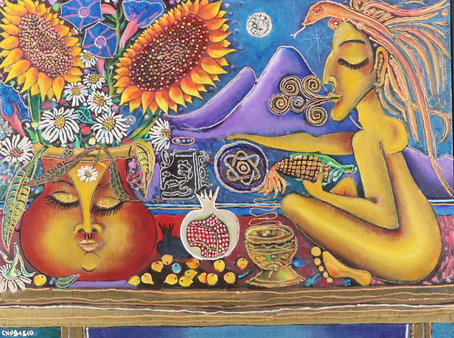 Chubasco Surrealist Mixed Media Painting, 2009