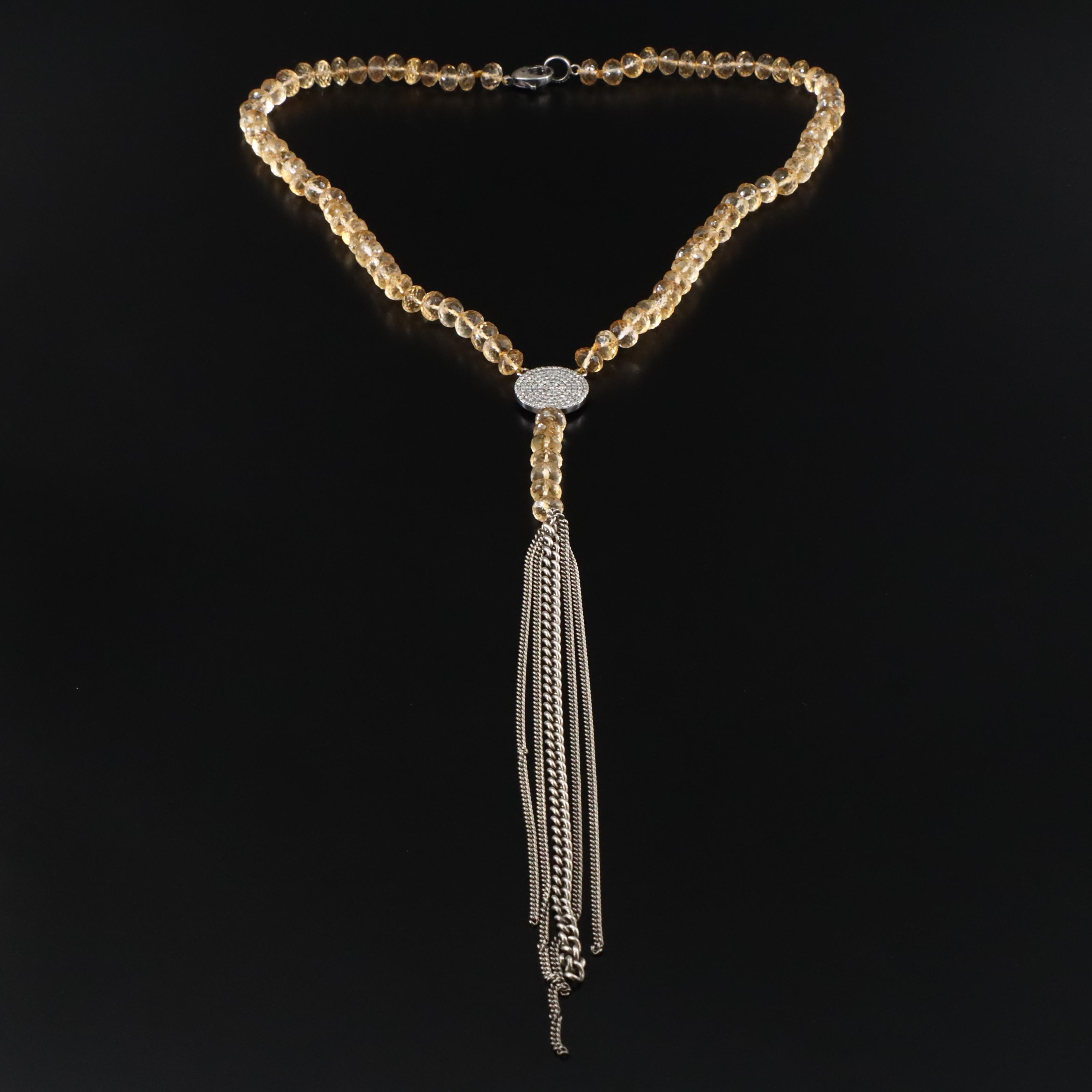 Sheryl Lowe Sterling Citrine and Diamond Tassel Necklace