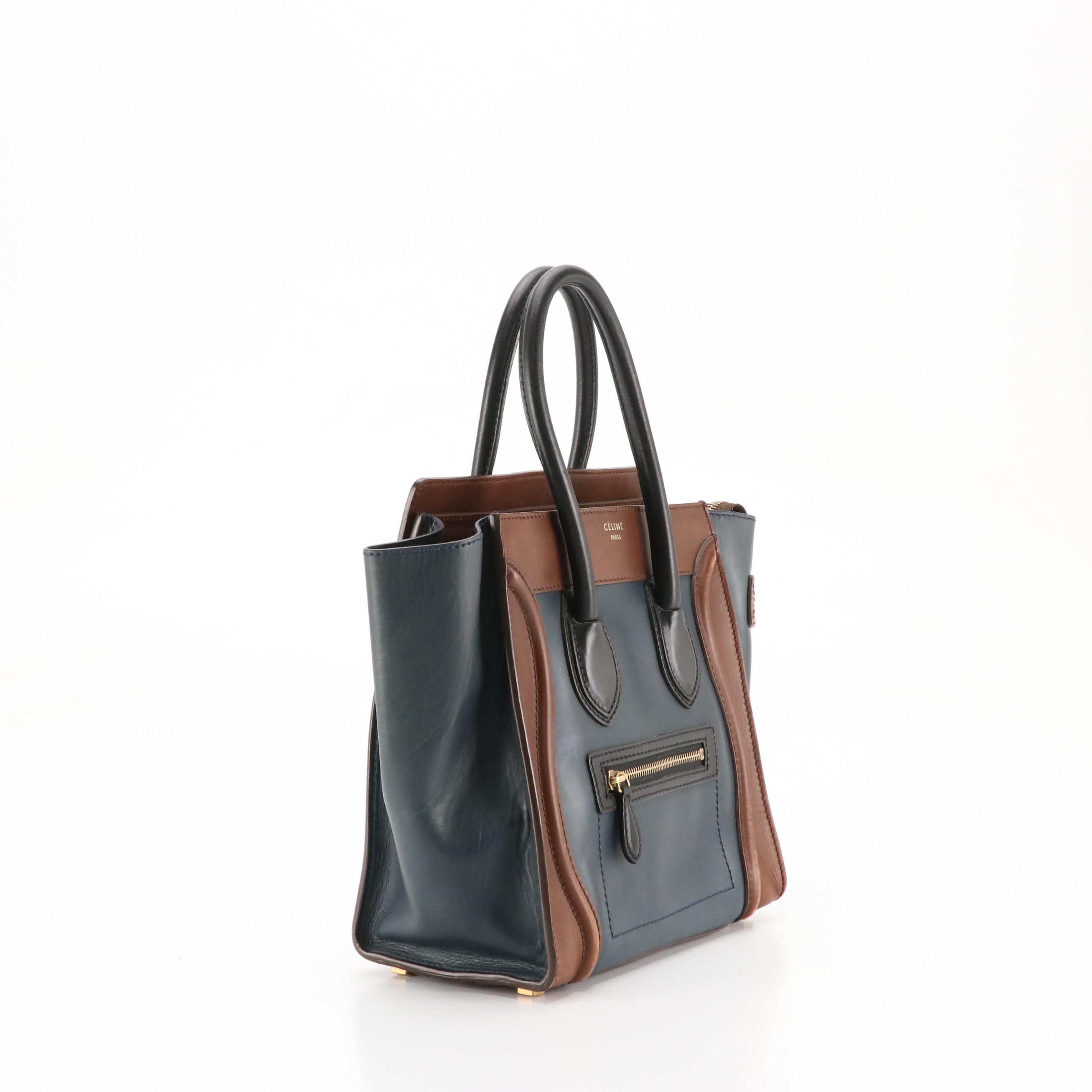 Céline Micro Luggage Handbag Tote in Tricolor Calfskin Leather