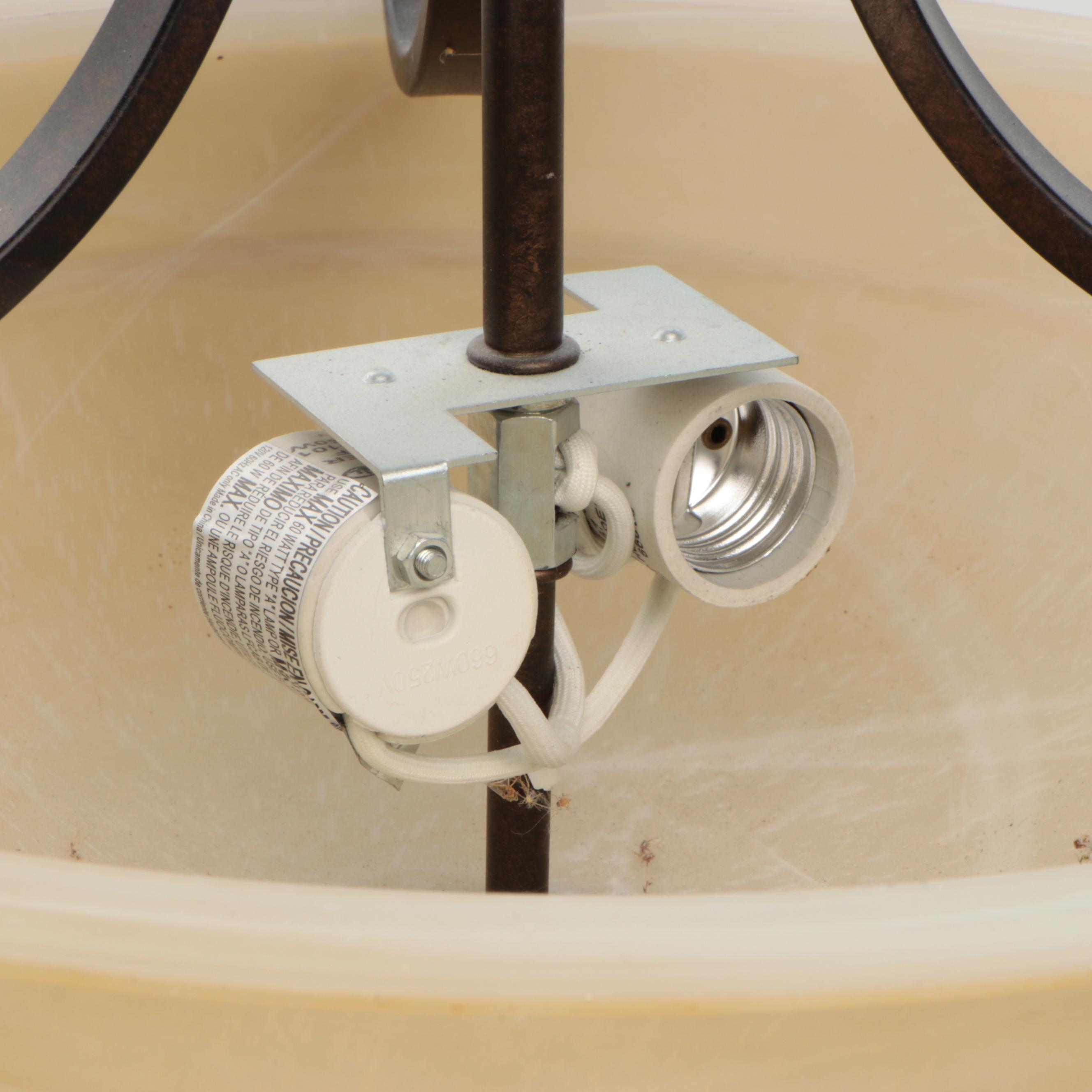 Bronzed Metal and Alabaster Glass Plafonnier Ceiling Fixture