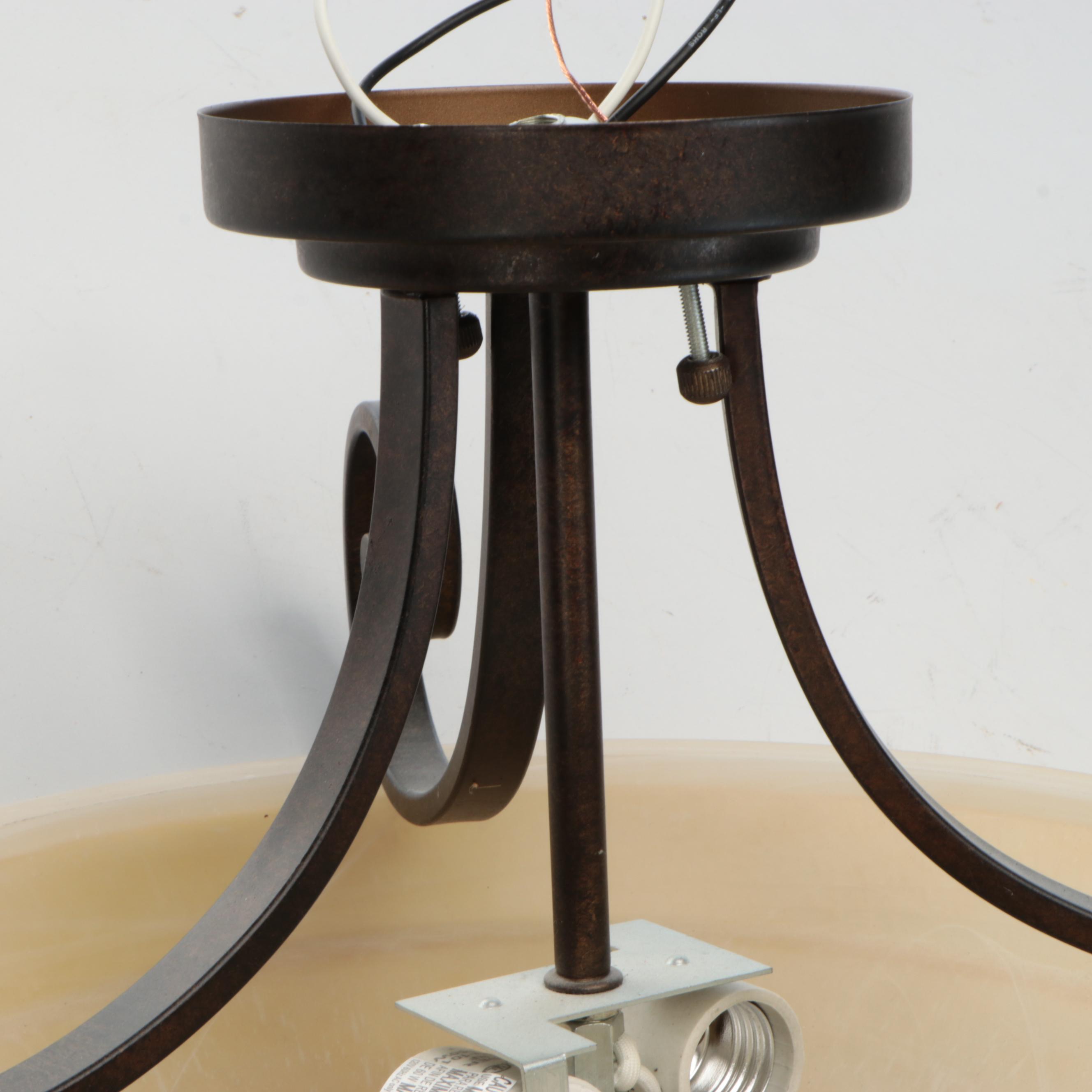 Bronzed Metal and Alabaster Glass Plafonnier Ceiling Fixture