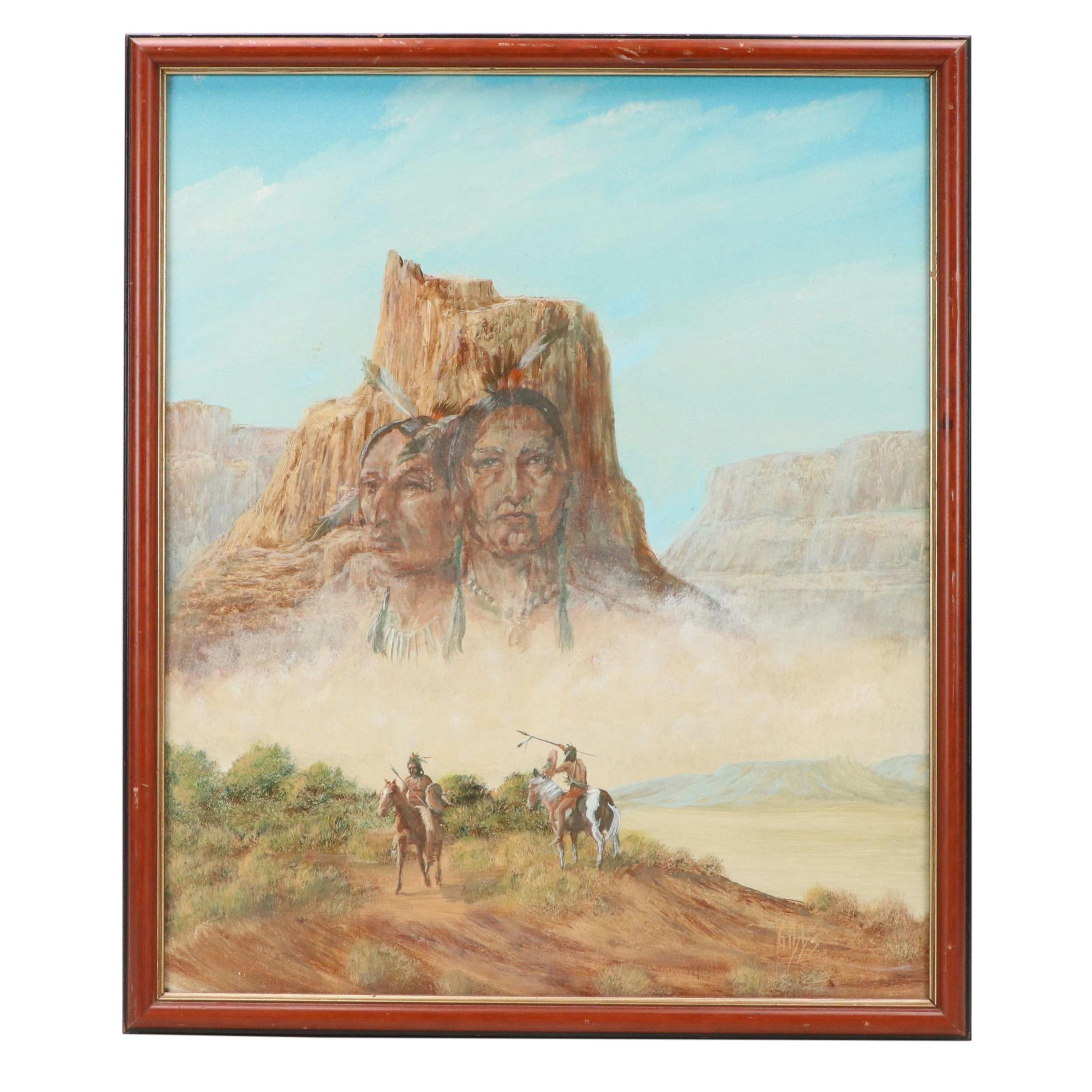 Gibbs Southwest Acrylic Painting with Ancestor Figures
