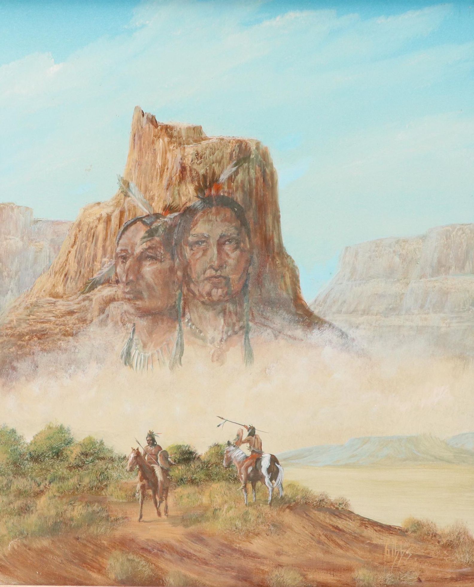 Gibbs Southwest Acrylic Painting with Ancestor Figures