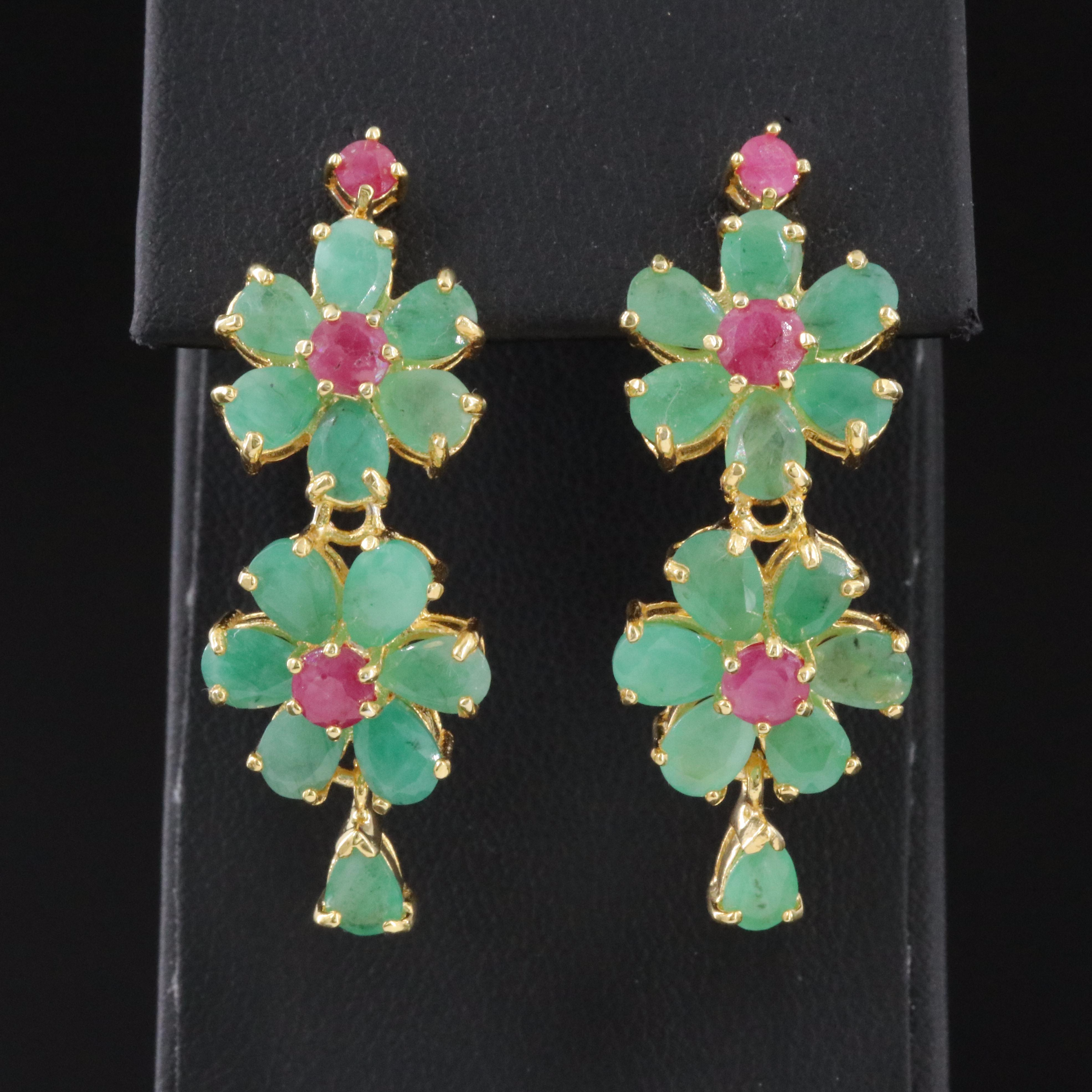Sterling Emerald and Ruby Dangle Earrings