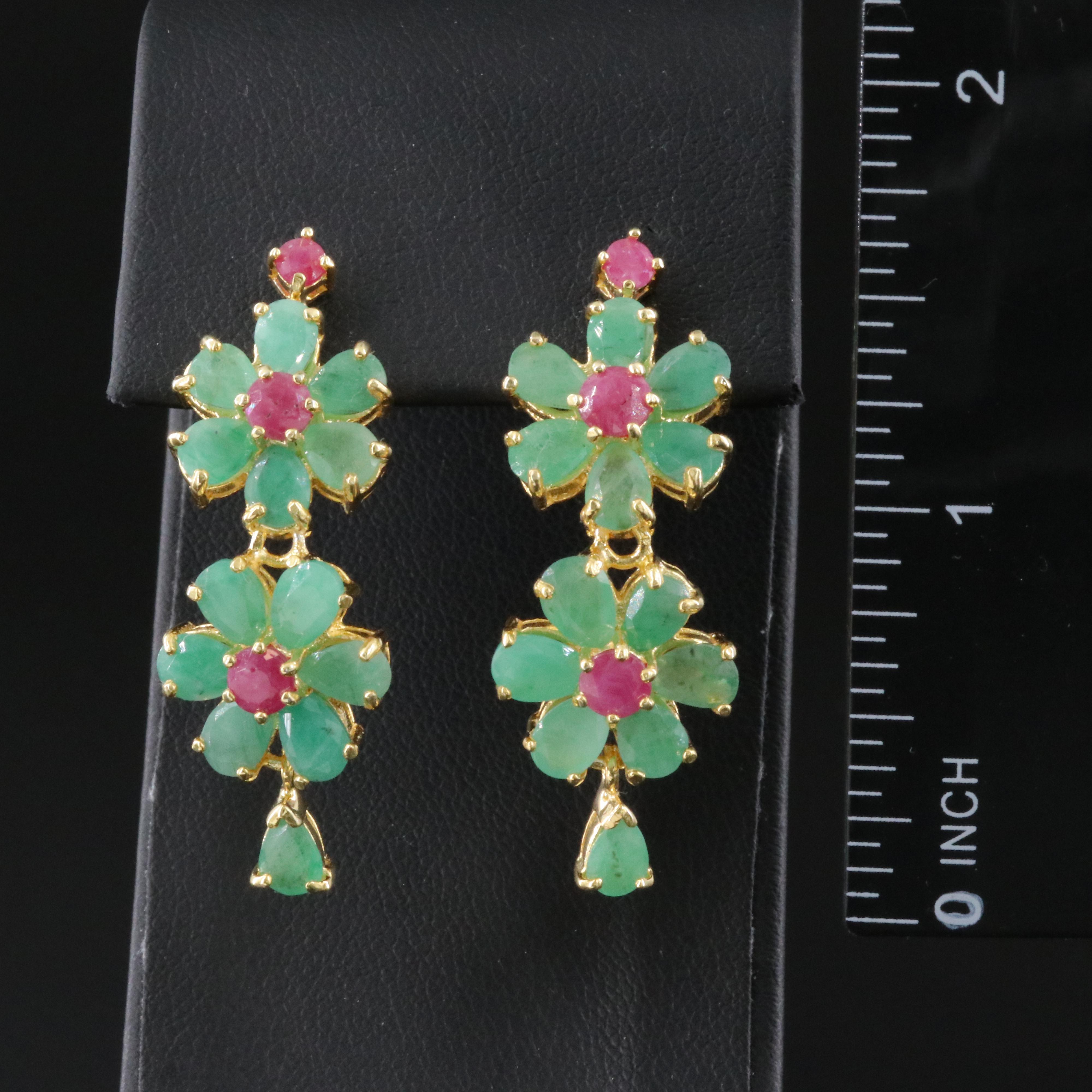 Sterling Emerald and Ruby Dangle Earrings