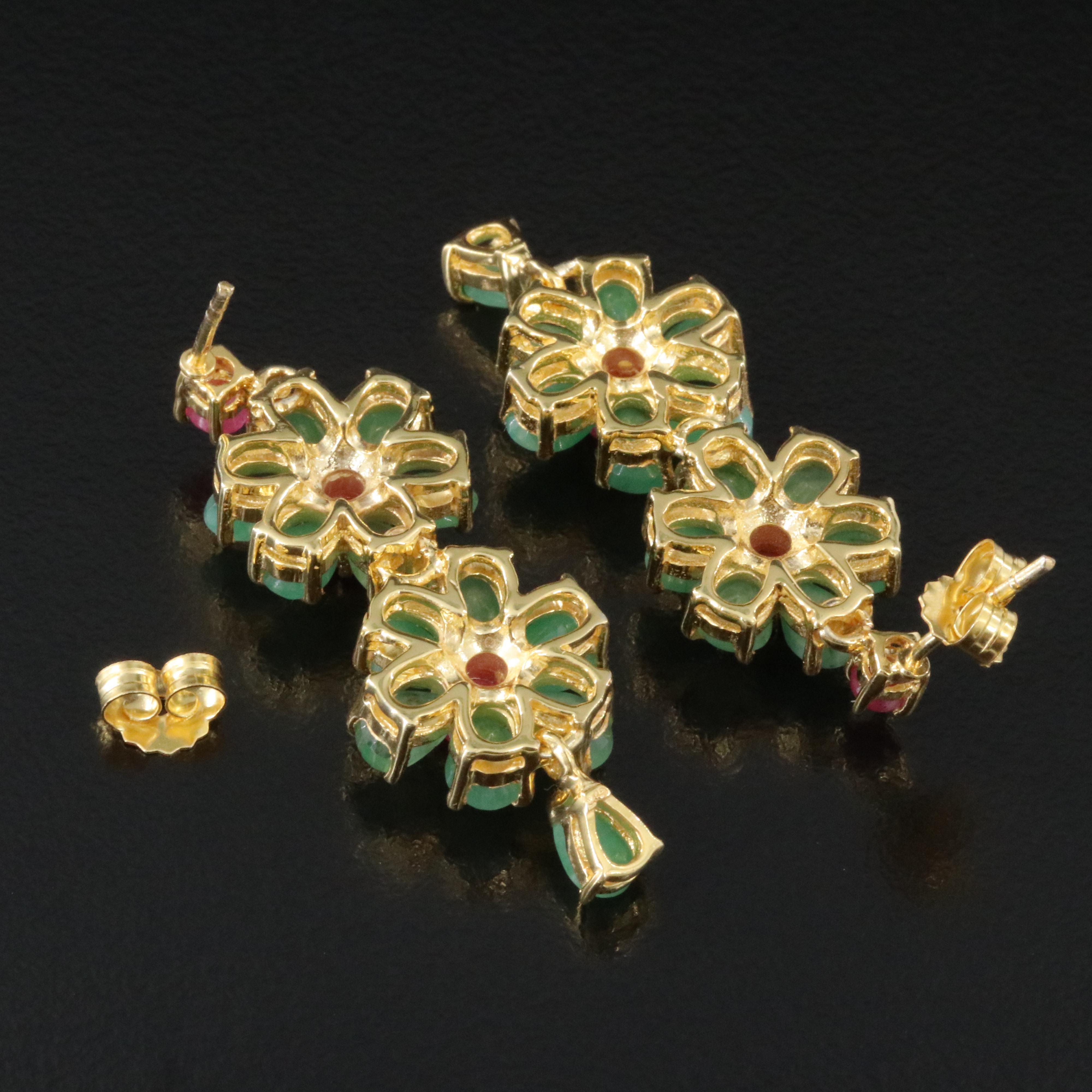 Sterling Emerald and Ruby Dangle Earrings