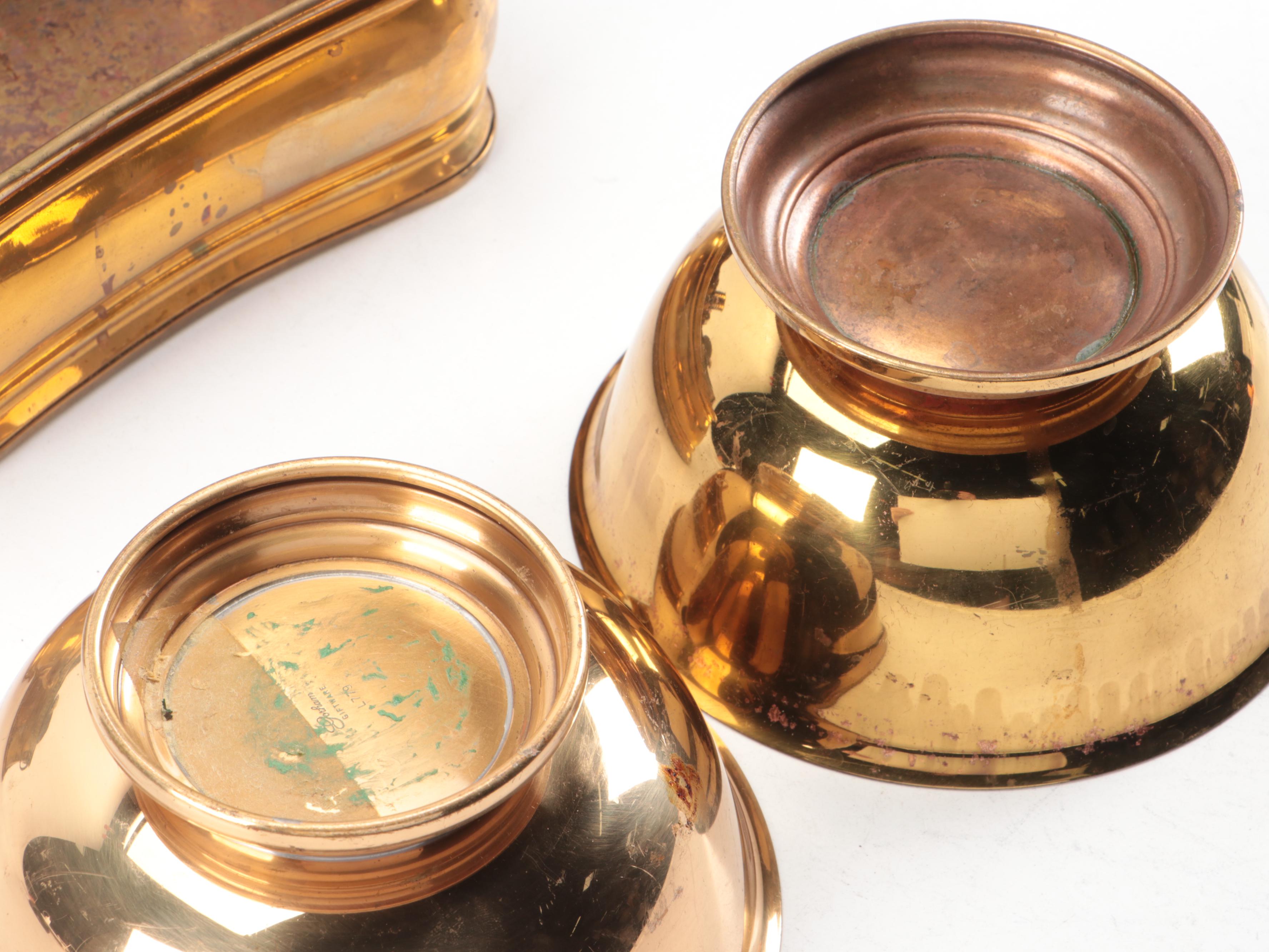 Gorham Giftware Pedestal Bowl with Brass Oil Lamps and Other Décor