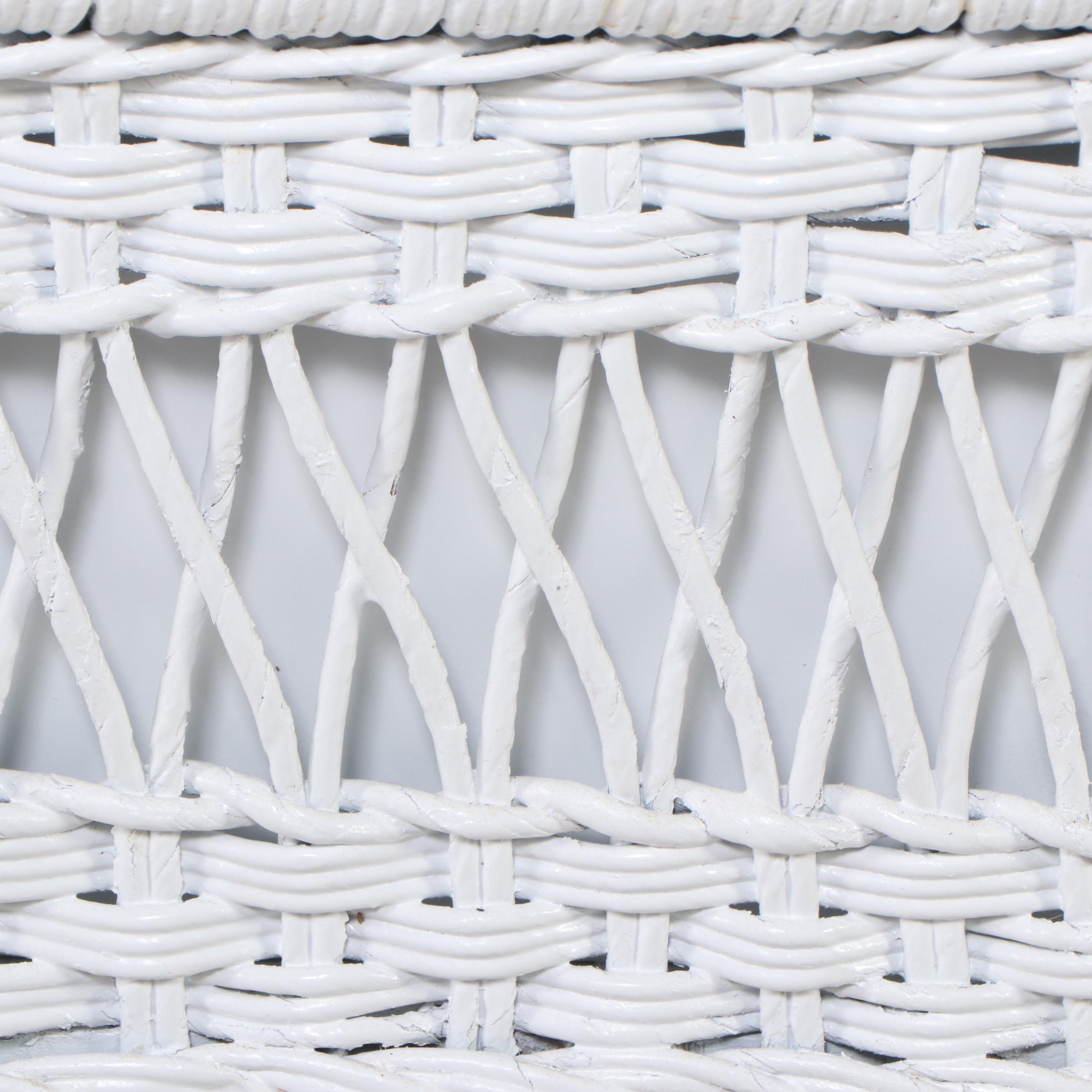 White-Painted Wicker Rattan Plant Stand with Zinc Inserts