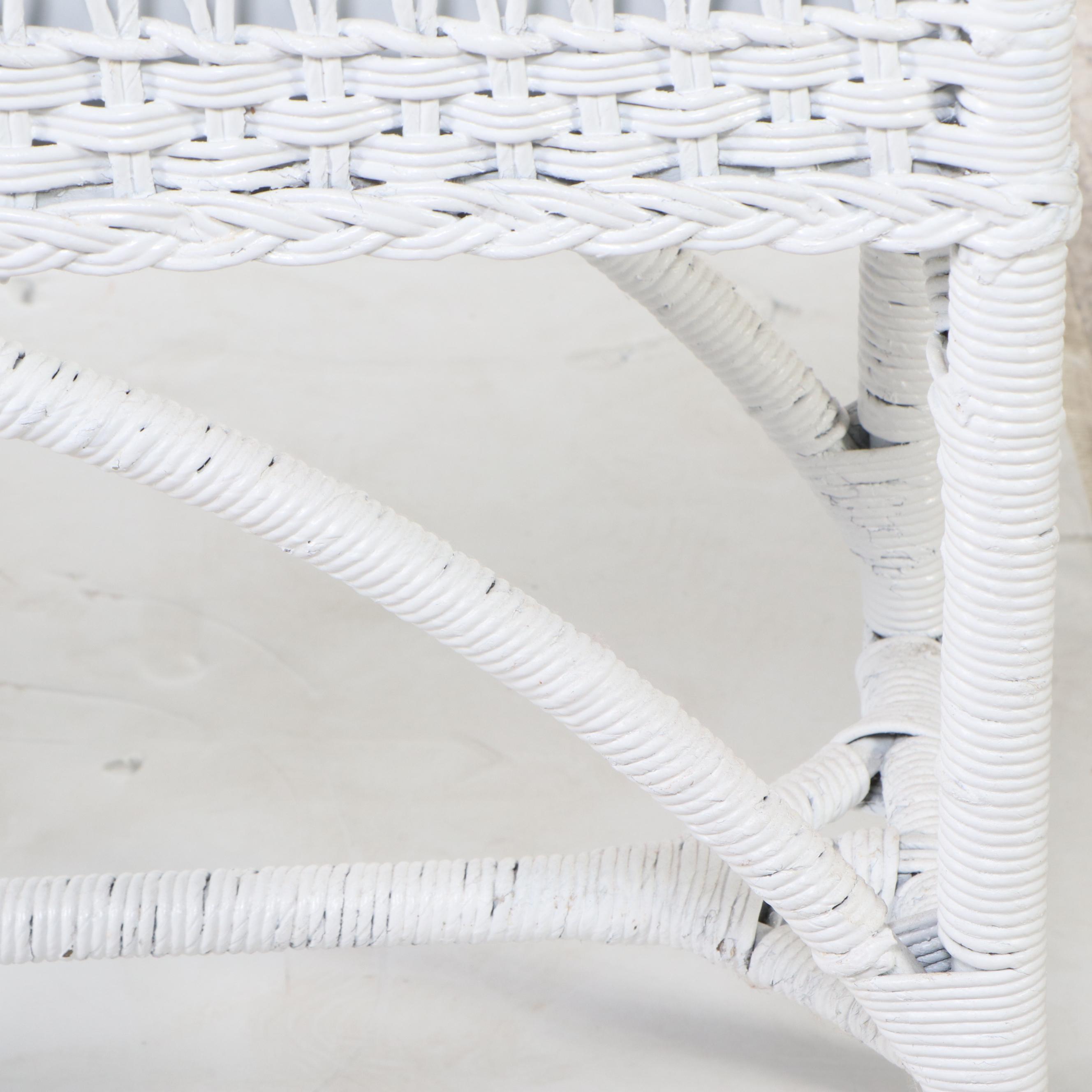 White-Painted Wicker Rattan Plant Stand with Zinc Inserts