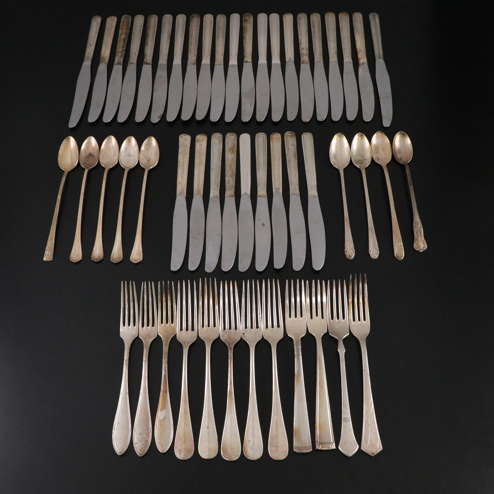 Silver Plate Iced Tea Spoons, Dinner Forks & Knives