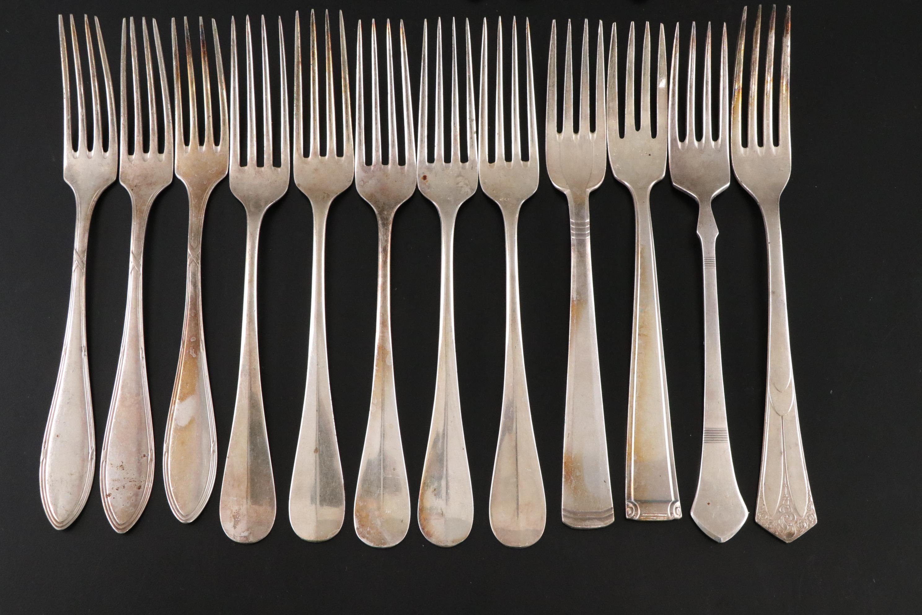 Silver Plate Iced Tea Spoons, Dinner Forks & Knives