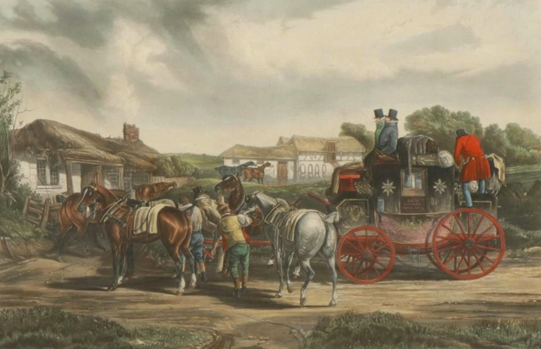 John Harris III "Changing Horses" Aquatint After C.C.Henderson, 1842