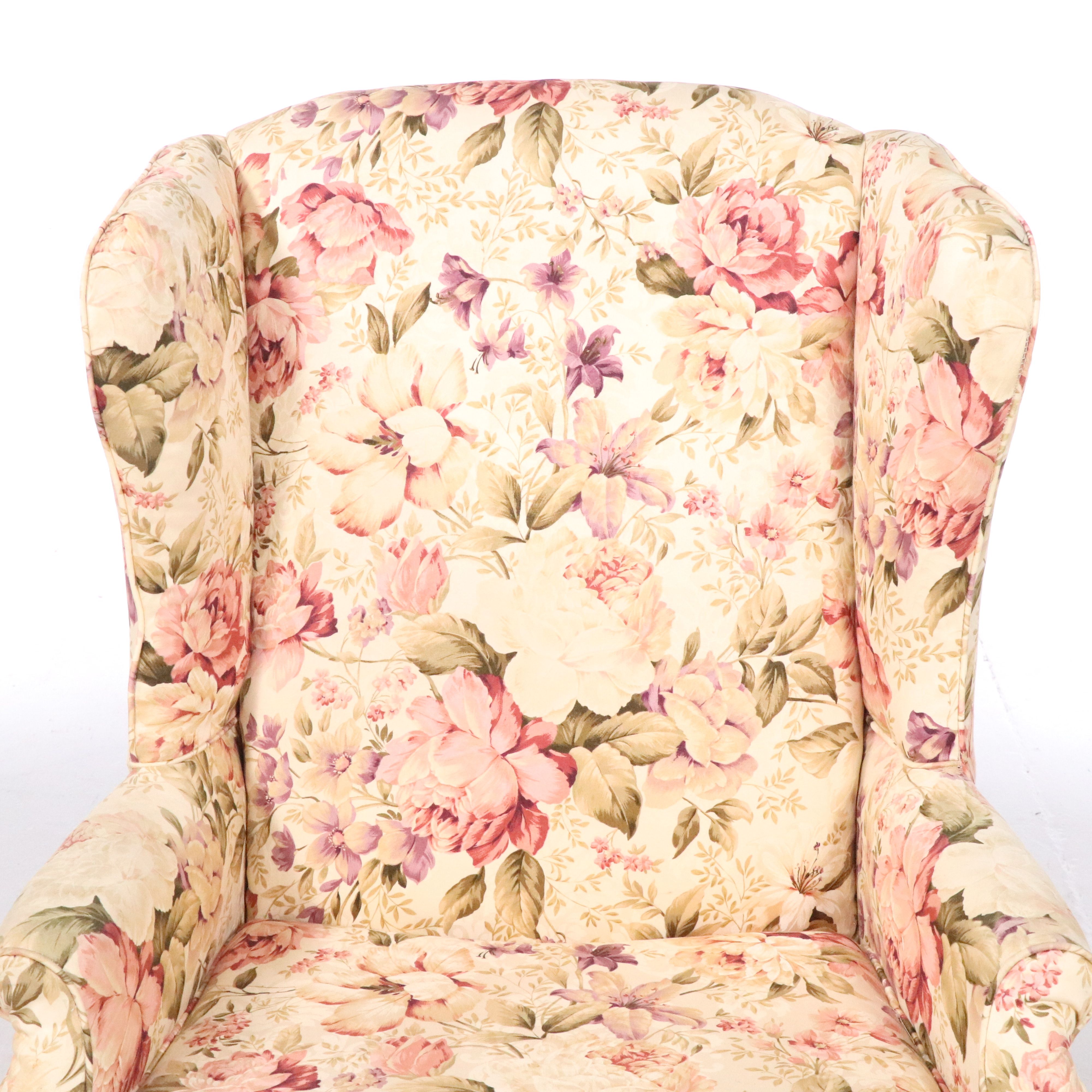 Queen Anne Style Floral Wingback Armchair